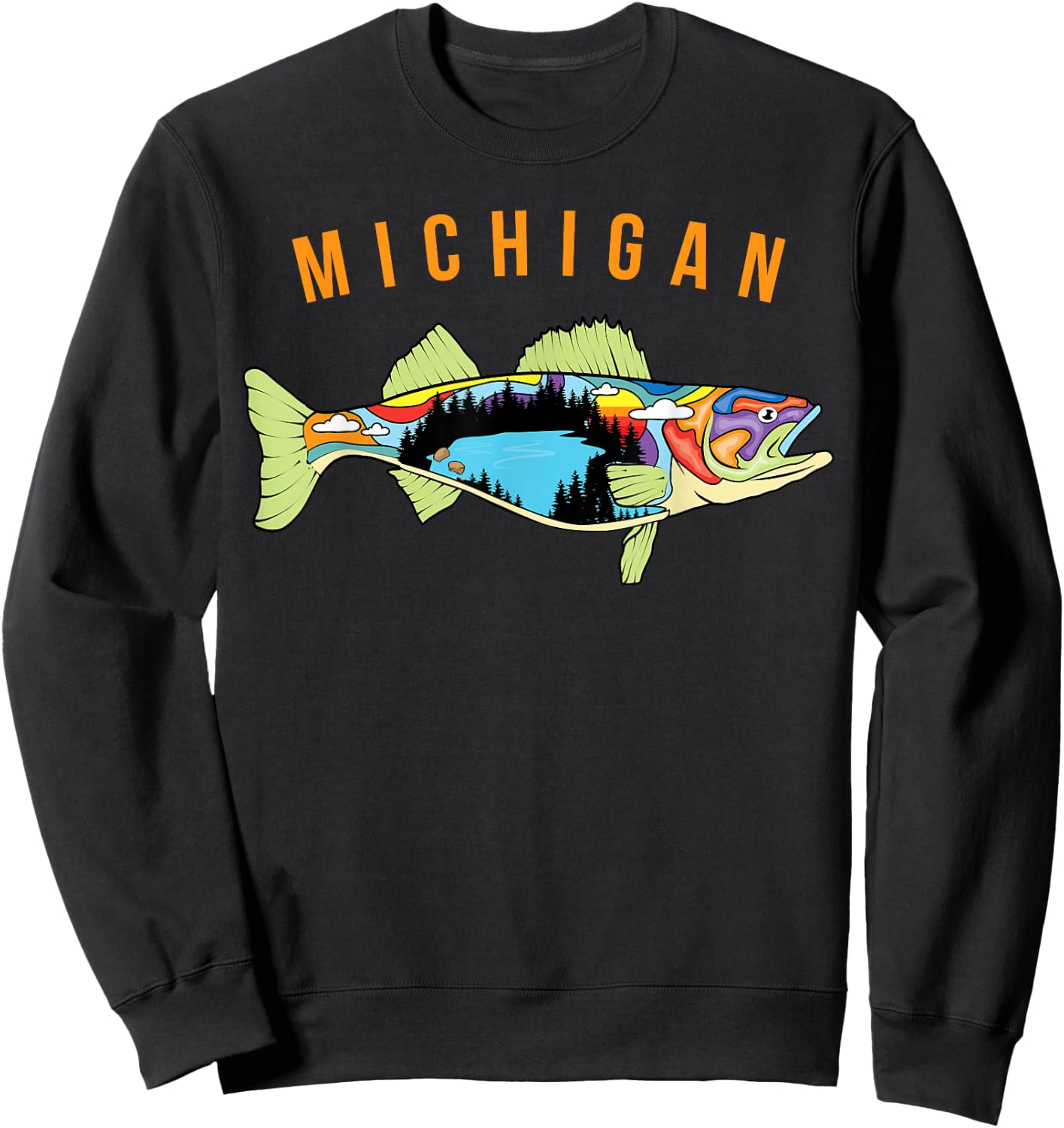 Michigan Walleye Fishing T Shirt Fisherman Walleye Fish Gift Sweatshirt - Sweatshirt | Black