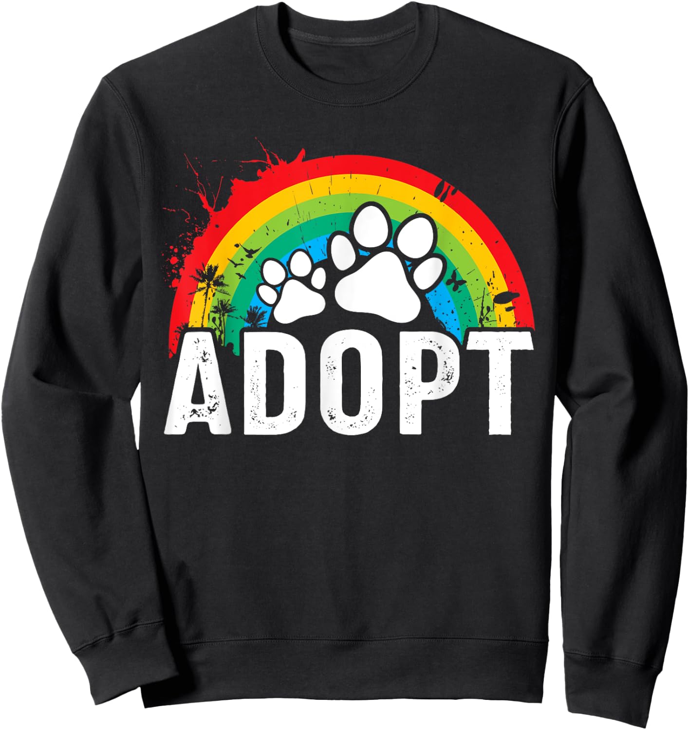 Vintage Rainbow Adopt A Dog Rescue Foster Adoption Month Women Kids Sweatshirt - Sweatshirt | Black