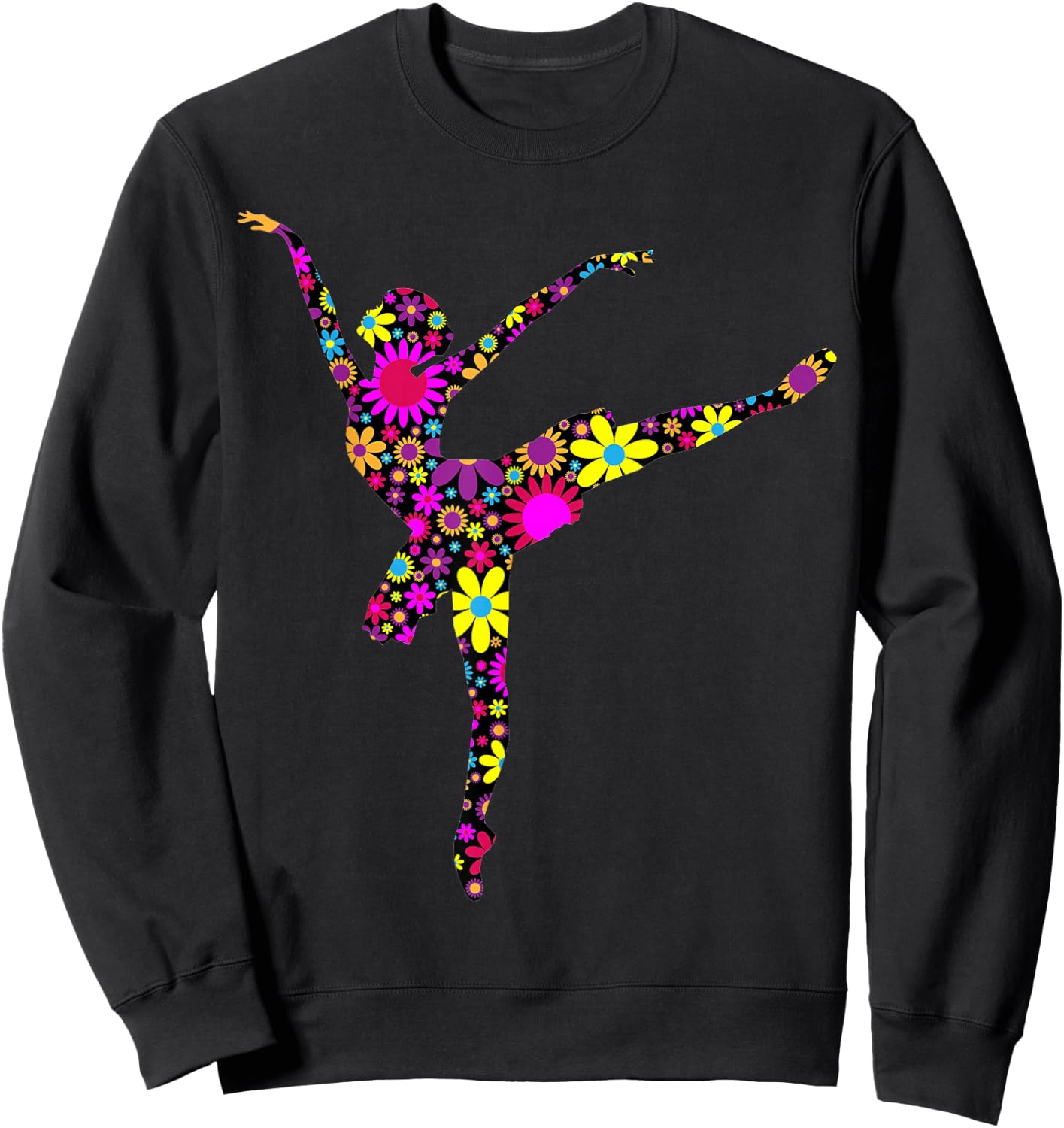 Colorful Flower Ballerina Girl | Gift Ballet Sweatshirt - Sweatshirt | Black