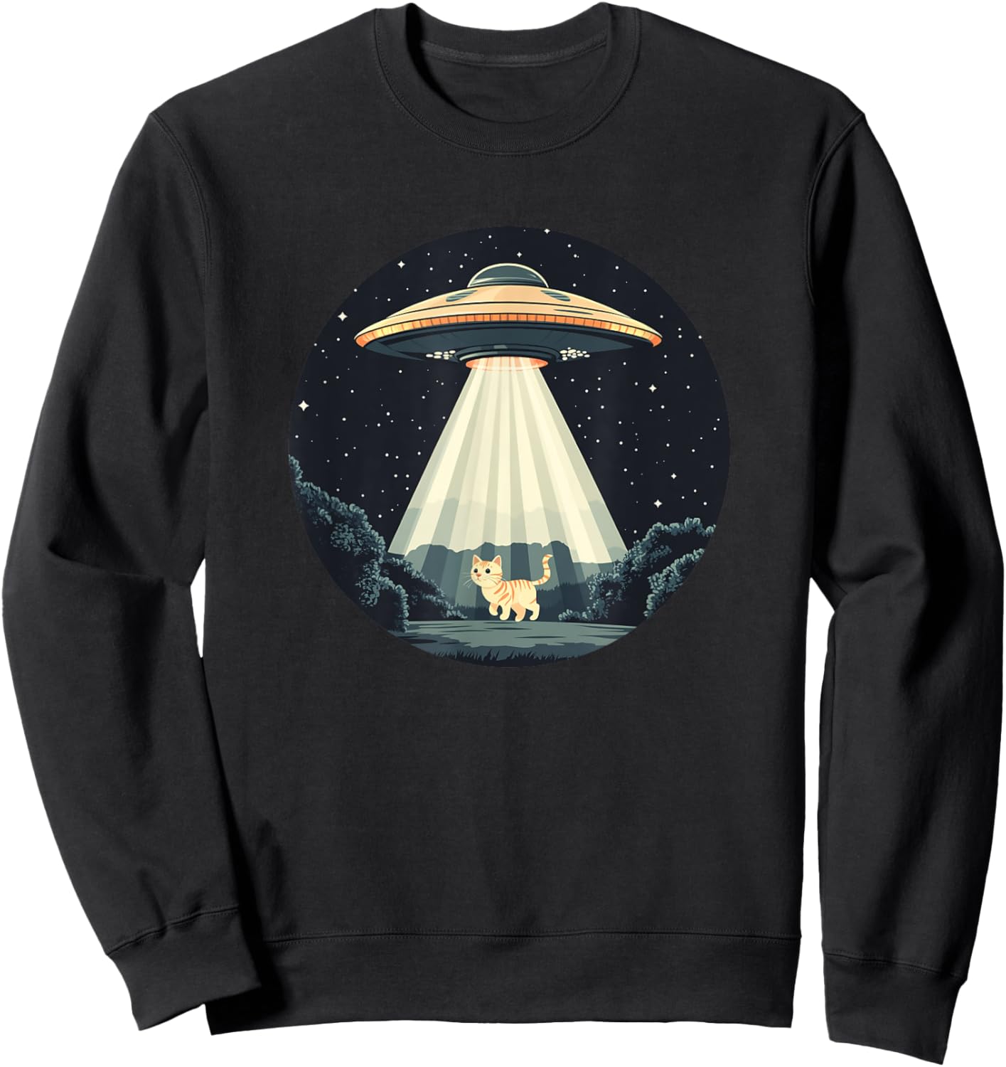 Funny UFO Beaming a Cat for Space Enthusiasts Women Kids Sweatshirt - Sweatshirt | Black