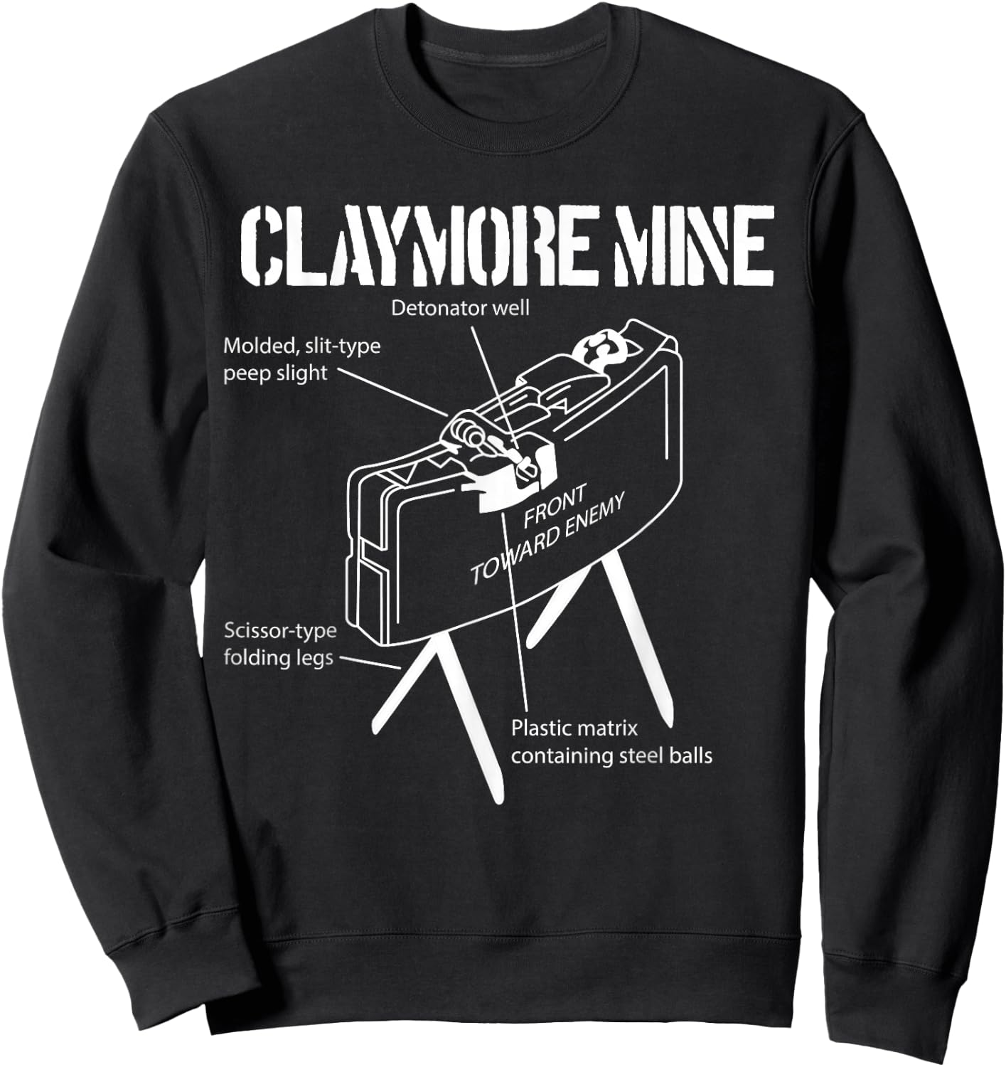 Claymore Mine Schematic Front Toward Enemy Claymore Sweatshirt - Sweatshirt | Black