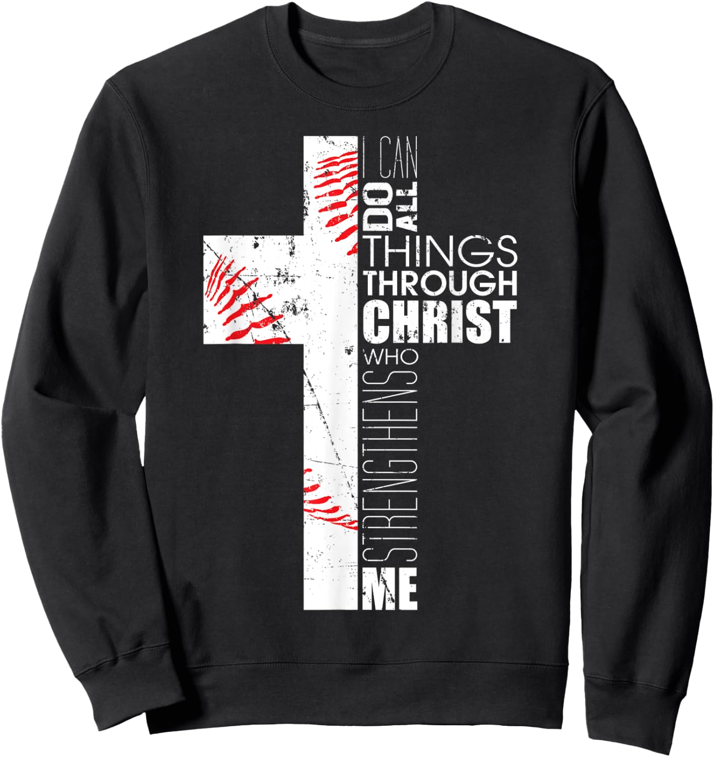 Philippians 4:13 Baseball Cross Gifts Christian Bible Verse Sweatshirt - Sweatshirt | Black