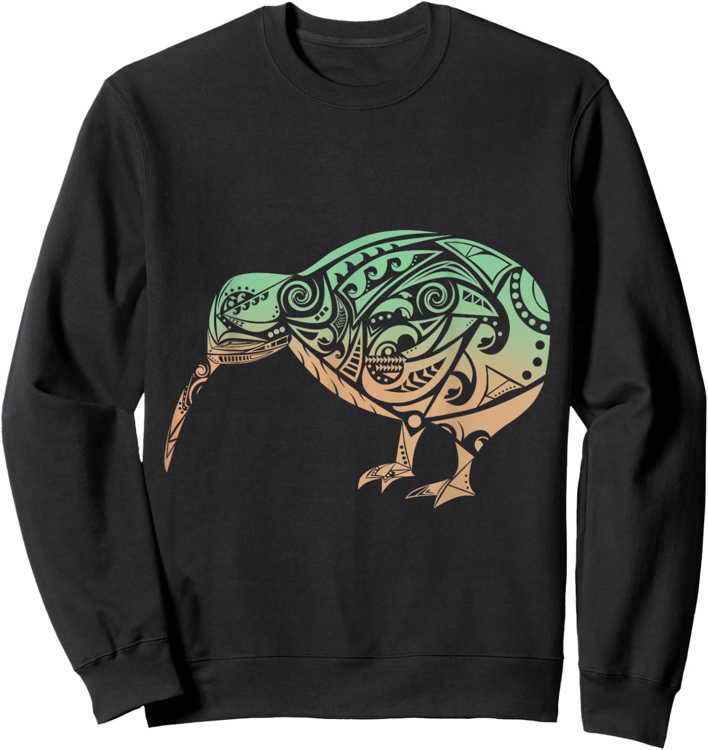 Polynesia Maori Kiwi Bird Green Orange New Zealand Gift Sweatshirt - Sweatshirt | Black