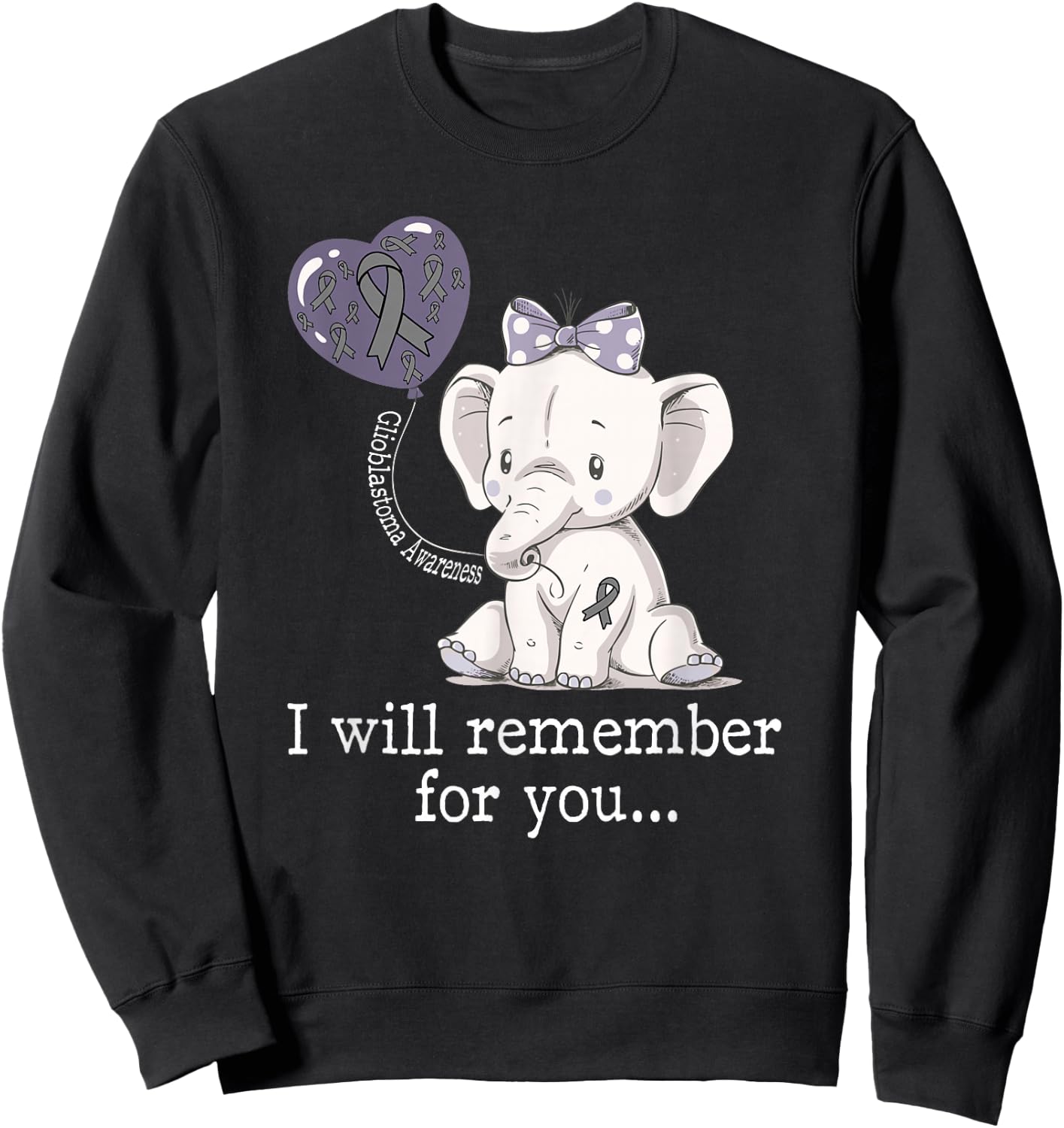 Glioblastoma Awareness Elephant Sweatshirt - Sweatshirt | Black