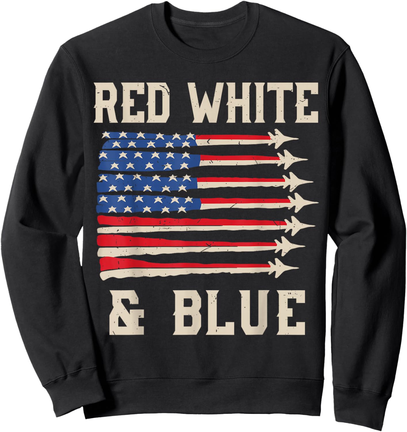 Red White & Blue 4th July Fighter Jet Boy Toddler Patriotic Sweatshirt - Sweatshirt | Black