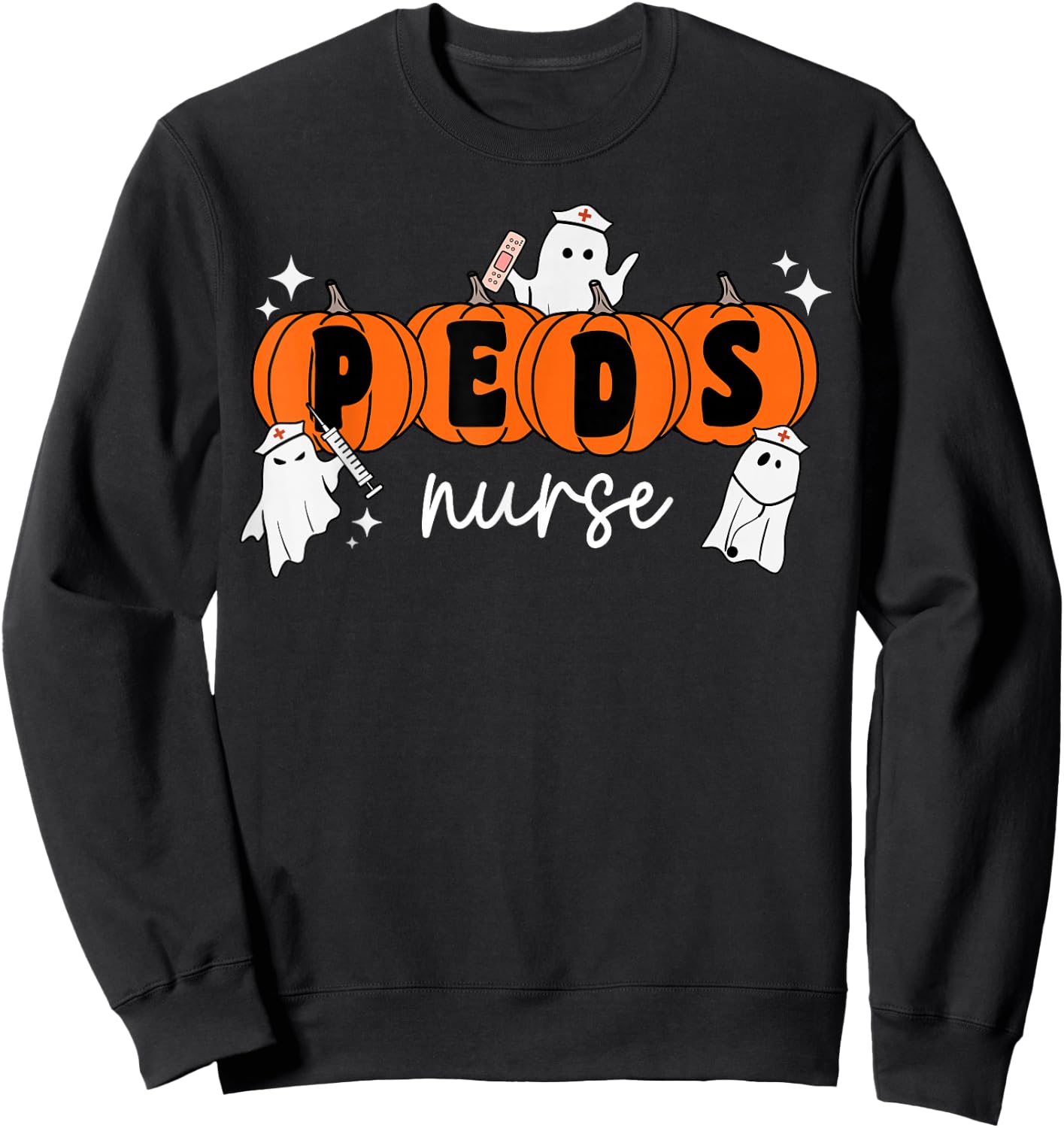 Peds Nurse Crew Ghost Pumpkin Pediatric Nurse Halloween Sweatshirt - Sweatshirt | Black