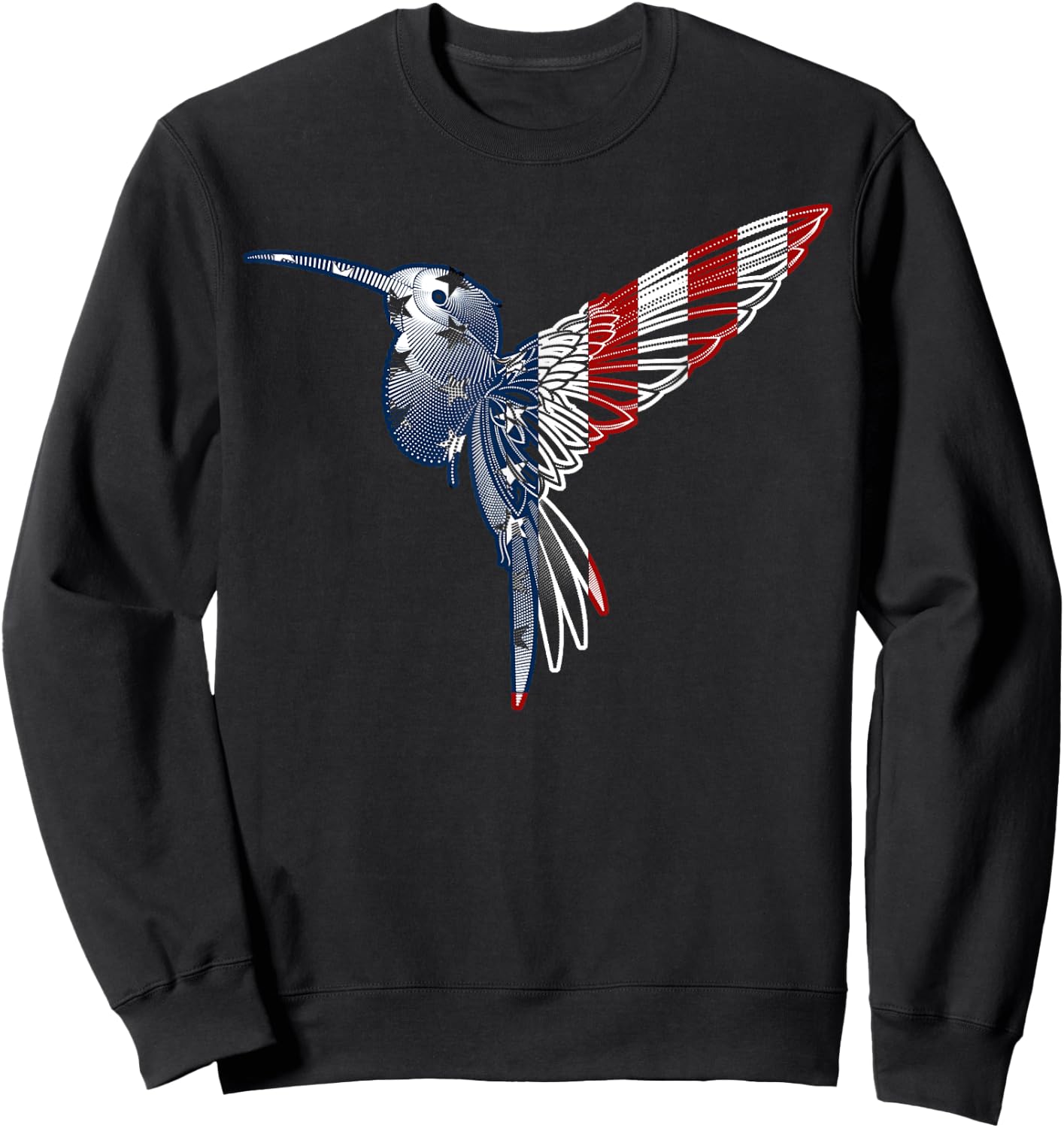 USA American Flag Dot Art Cute Bird Hummingbird 4th of July Sweatshirt - Sweatshirt | Black
