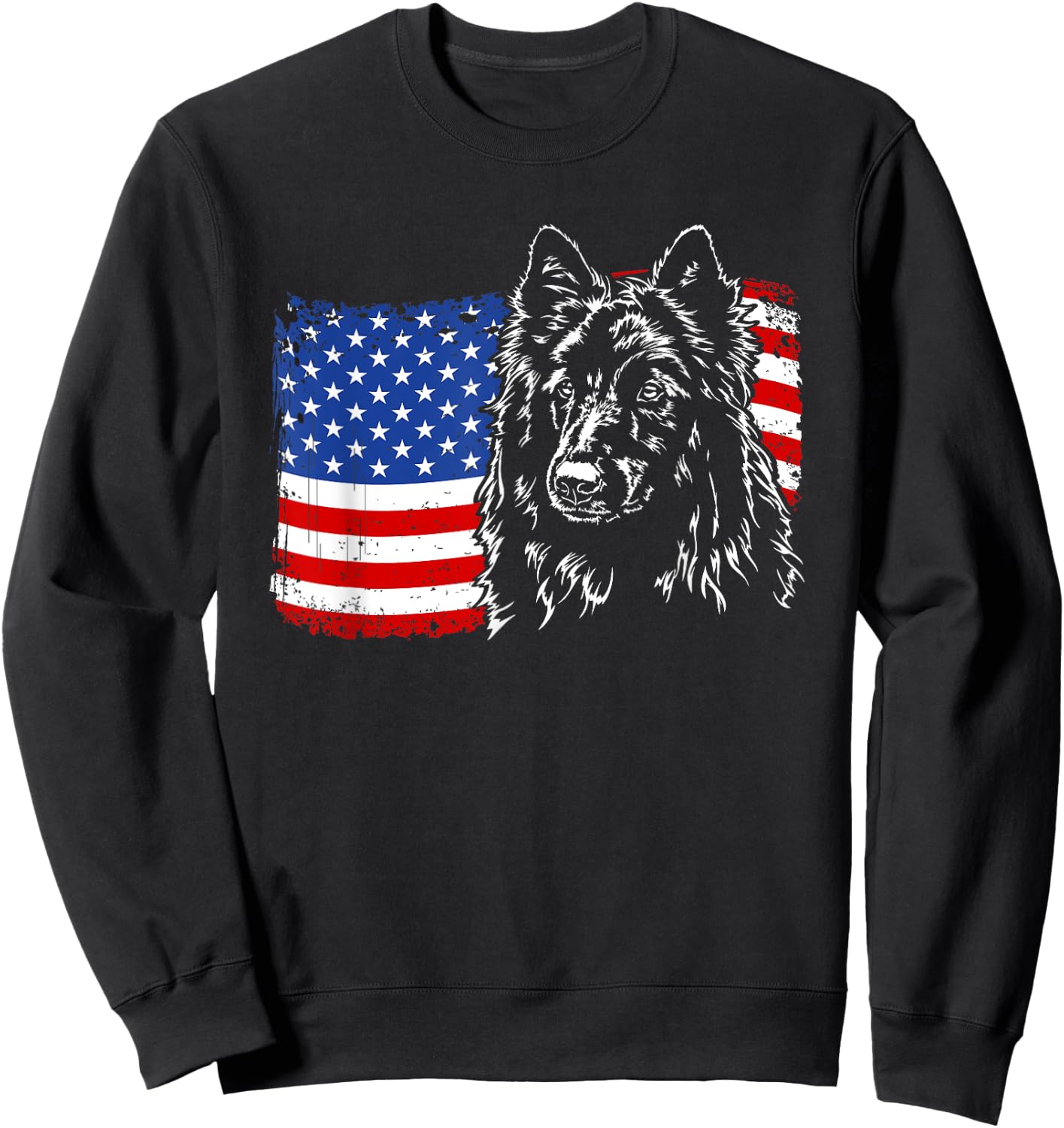Proud Belgian Sheepdog American Flag patriotic dog gift Women Kids Men Sweatshirt - Sweatshirt | Black