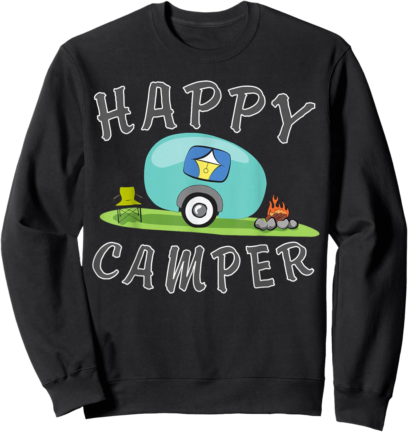 Camping - Happy Camping Trailer Camper Sweatshirt - Sweatshirt | Black