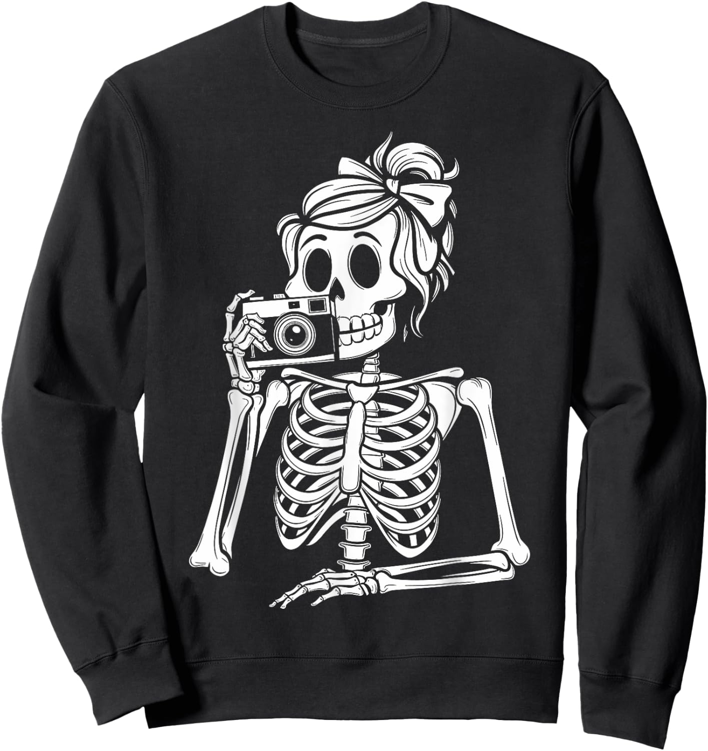 Skeleton Photography Camera Spooky Halloween Photographer Sweatshirt - Sweatshirt | Black