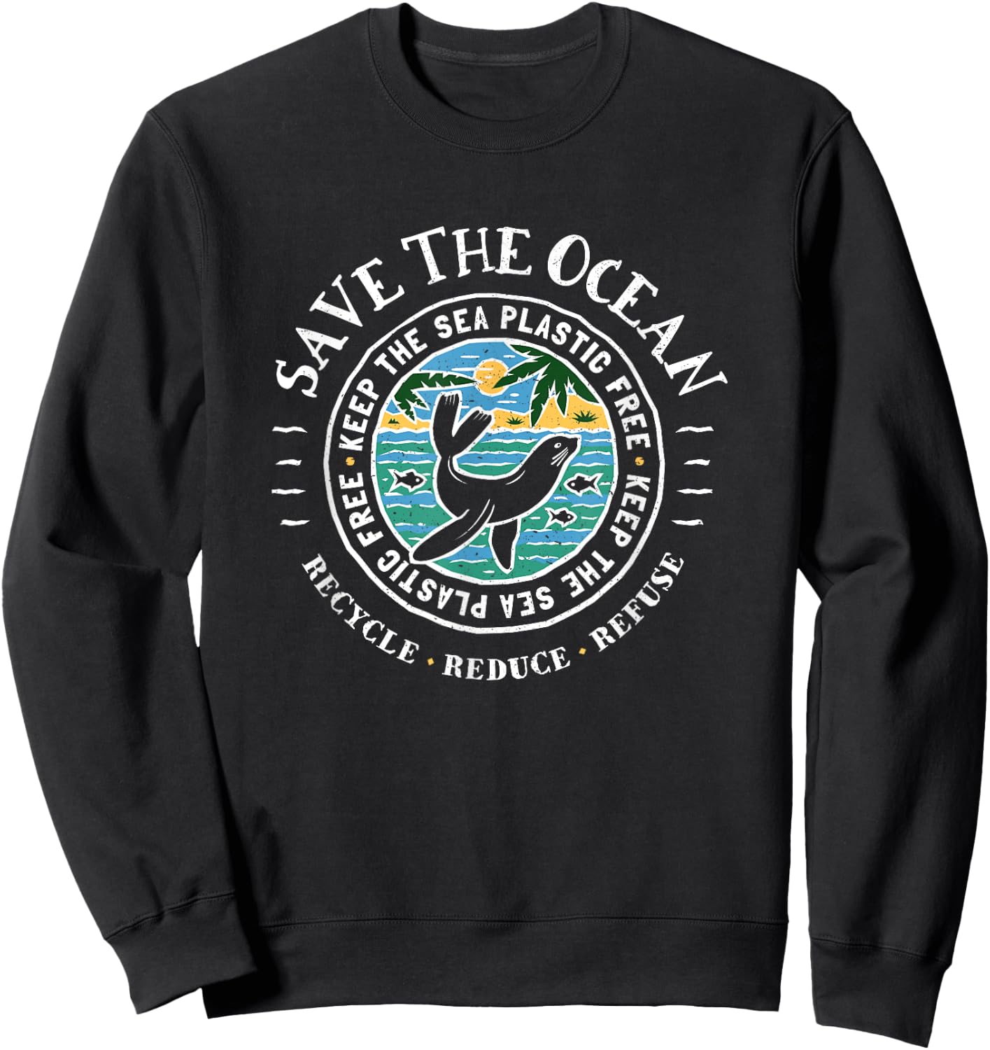 Keep the Sea Plastic Free Seal - Save The Ocean Sweatshirt - Sweatshirt | Black