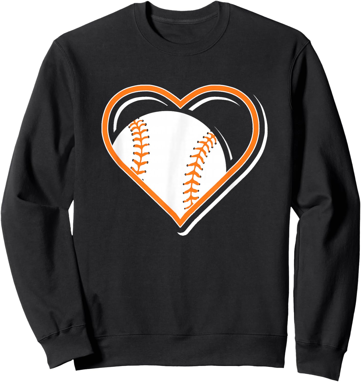 Cute Orange Baseball Heart Shirt - Baseball in Heart Sweatshirt - Sweatshirt | Black