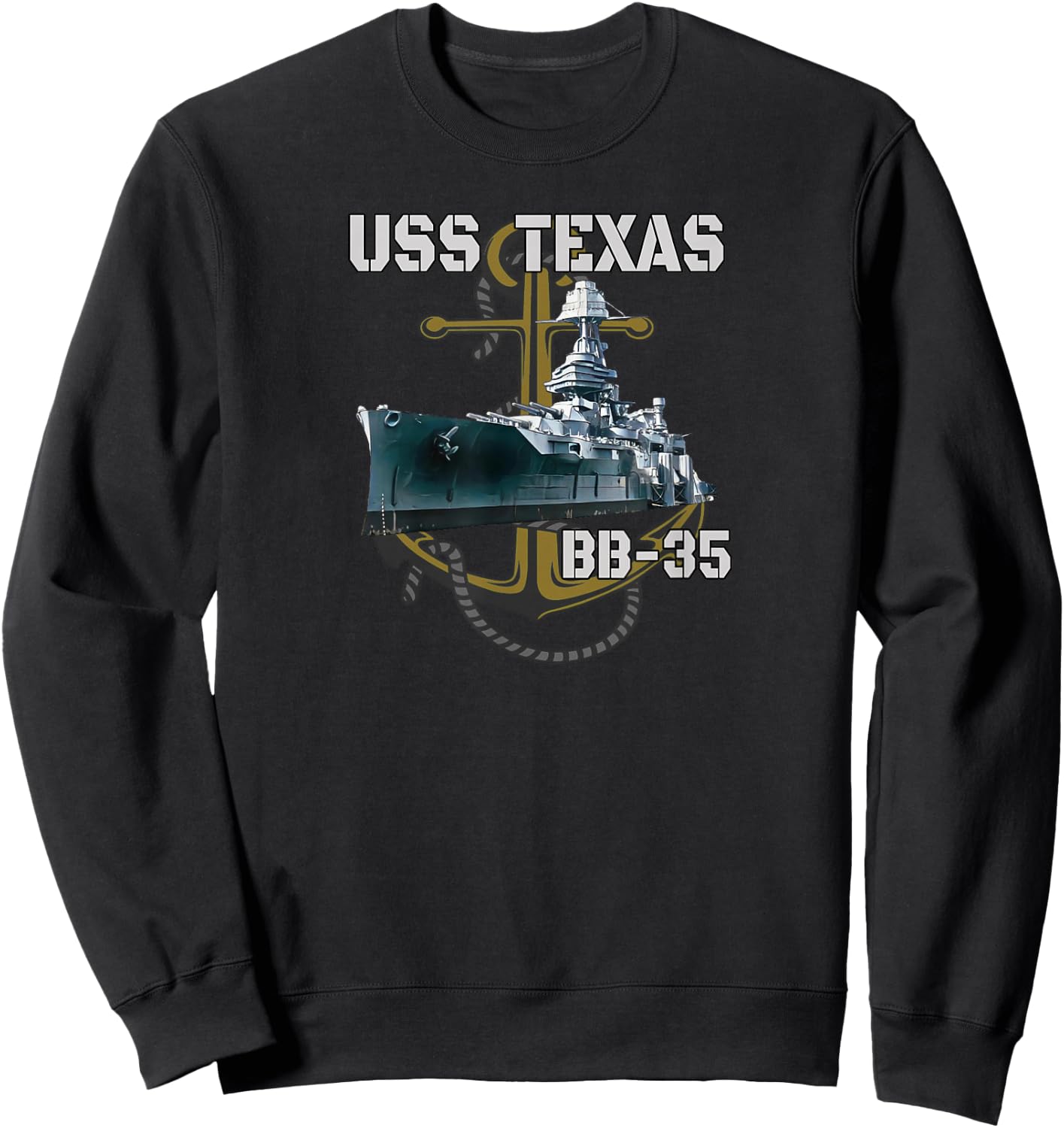 USS Texas BB-35 Battleship American WW1 Warship WW2 Veterans Sweatshirt - Sweatshirt | Black