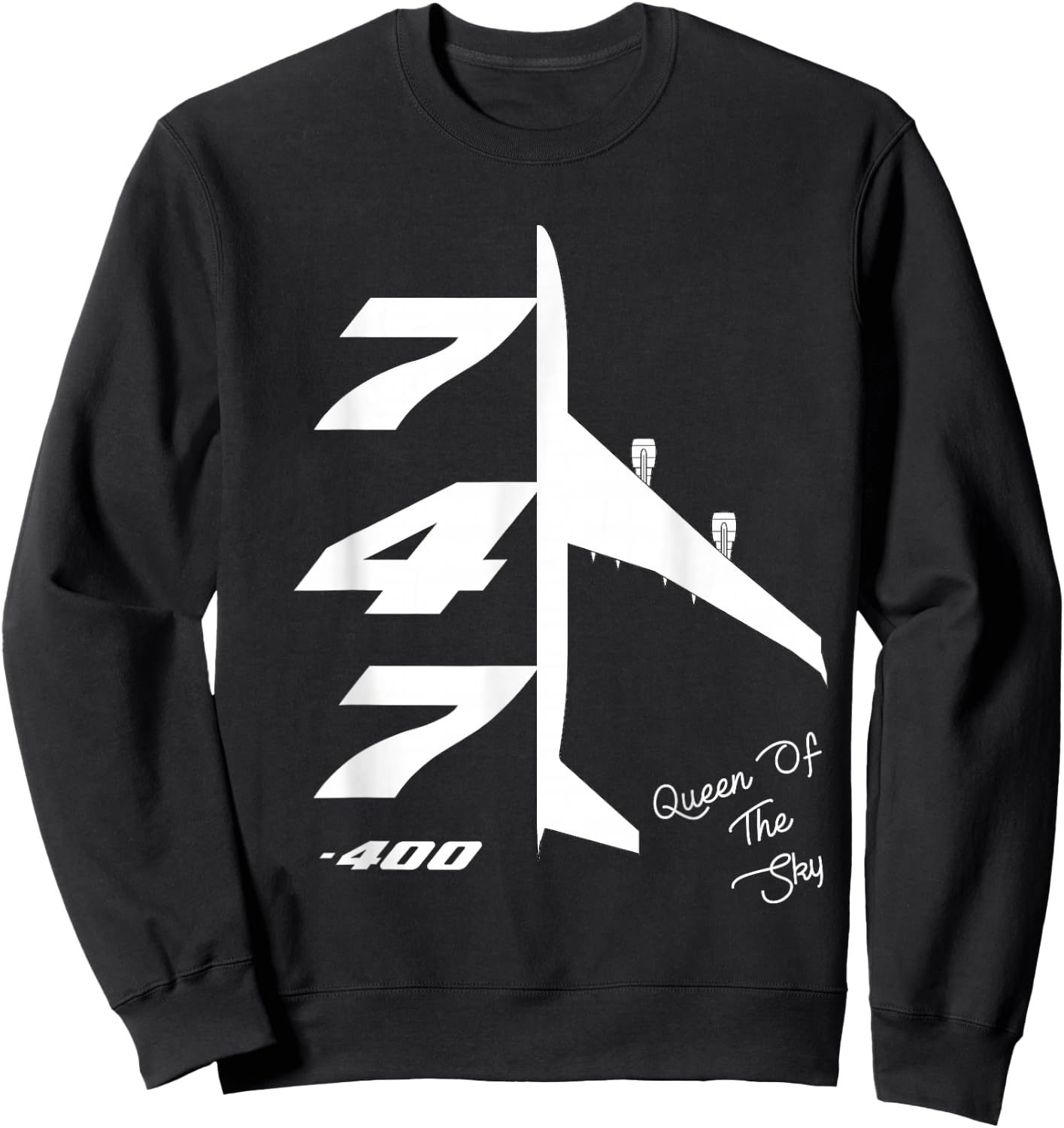 B747-400 Queen Of The Sky Jumbo Jet Airliner B744 Aircraft Sweatshirt - Sweatshirt | Black