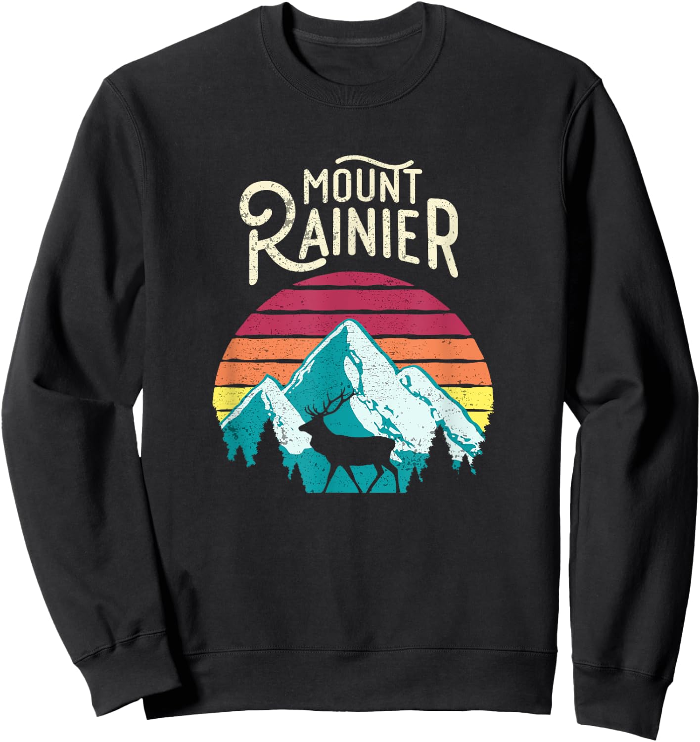 Retro Mount Rainier National Park Washington Mtns Elk Shirt Sweatshirt - Sweatshirt | Black