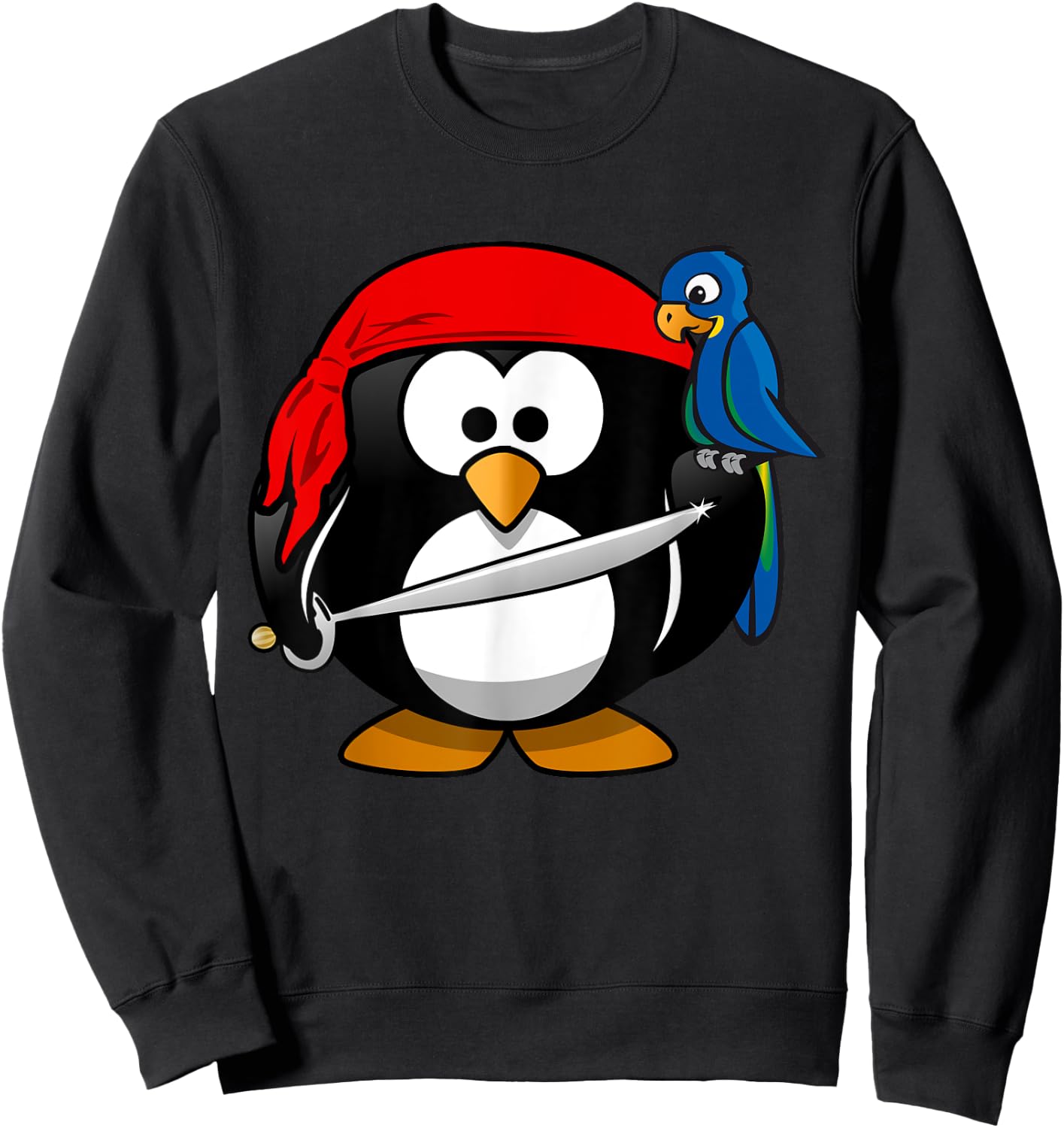 Cute Pirate Cartoon Penguin with Parrot Sweatshirt - Sweatshirt | Black