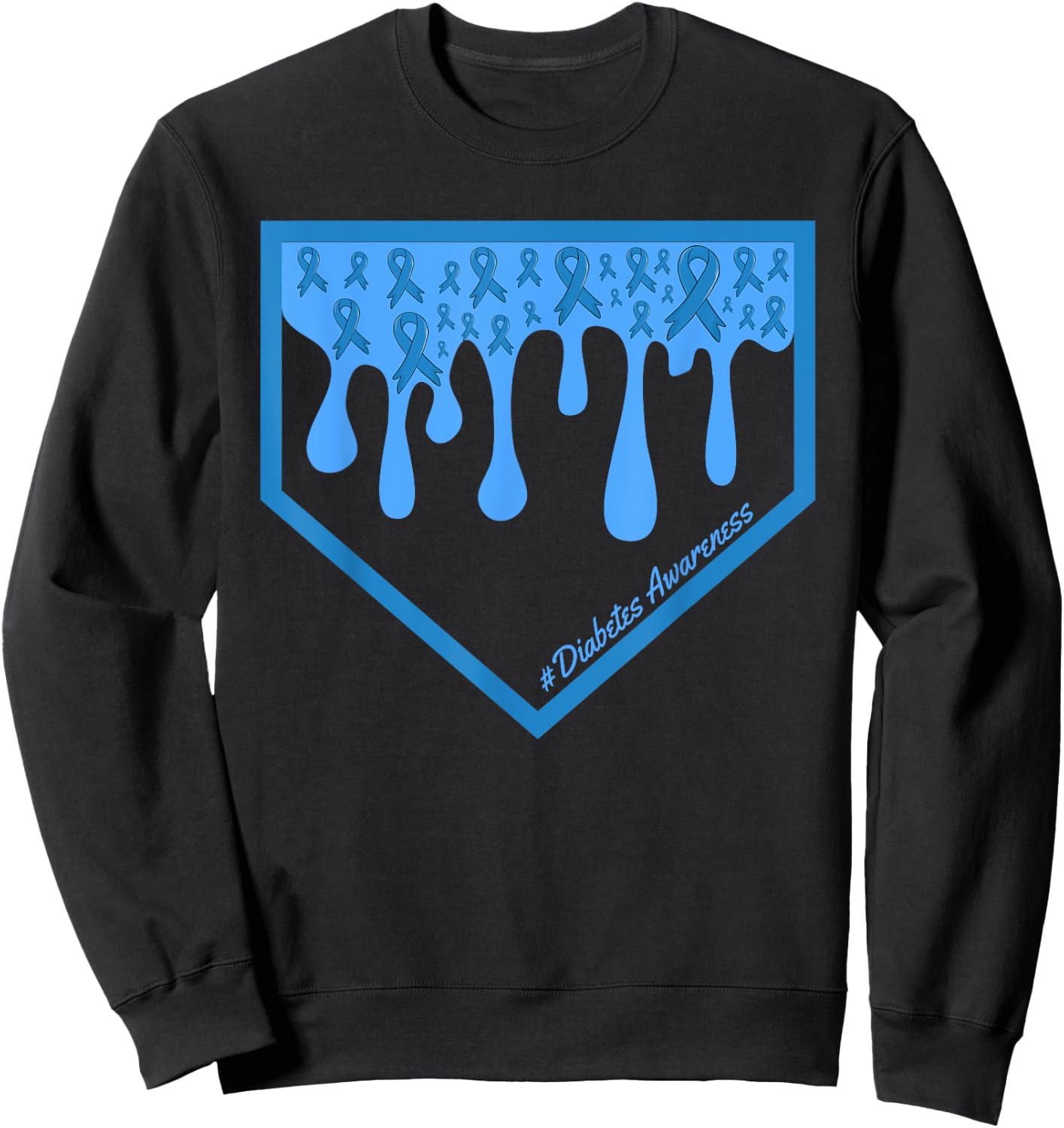 Baseball Home Plate Drip Diabetes Awareness Blue Baseball Sweatshirt - Sweatshirt | Black