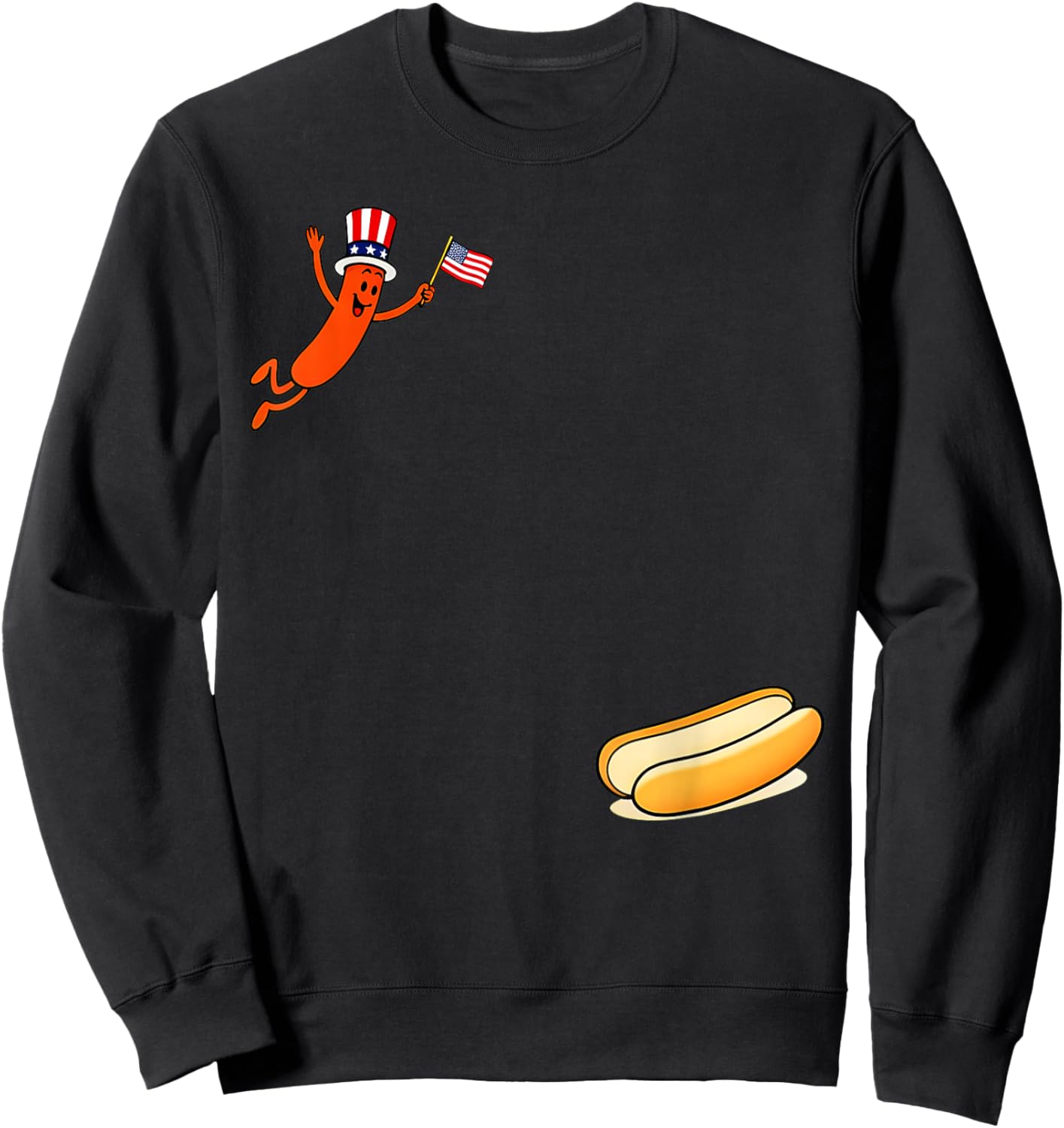 Hotdog Freedom Dive Funny Uncle Sam Hot Dog Jumping Into Bun Sweatshirt - Sweatshirt | Black