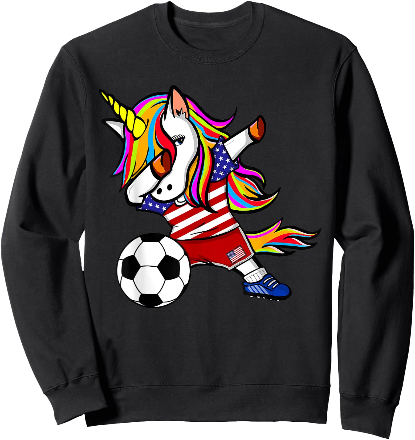 Dabbing Unicorn United States Football American Flag Soccer Sweatshirt - Sweatshirt | Black