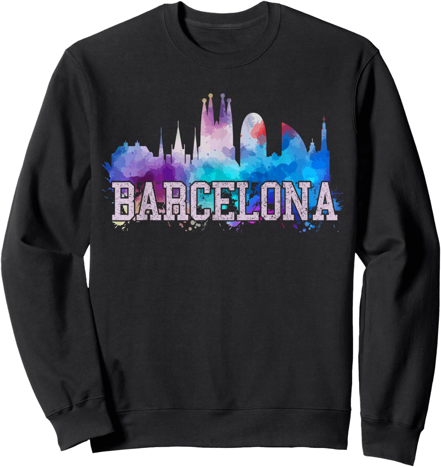Barcelona - Skyline Watercolor Art Souvenir Gift Sweatshirt - Sweatshirt | Black