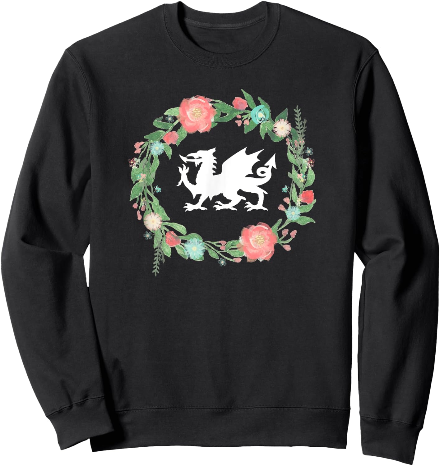 Floral Welsh Dragon - I Love Wales Cymru top Sweatshirt - Sweatshirt | Black