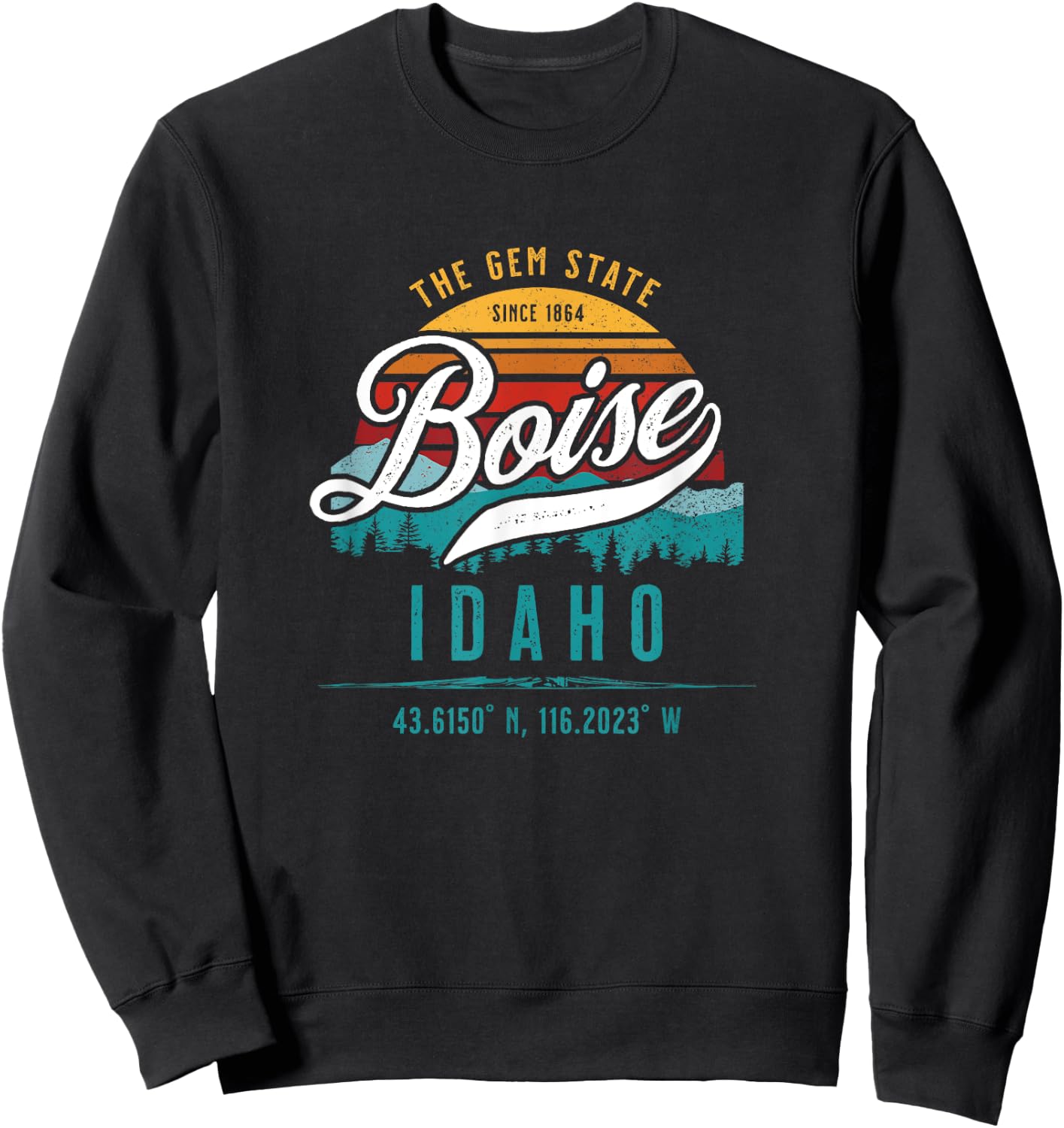 Boise Idaho ID USA Retro Sunset Novelty Souvenir Sweatshirt - Sweatshirt | Black