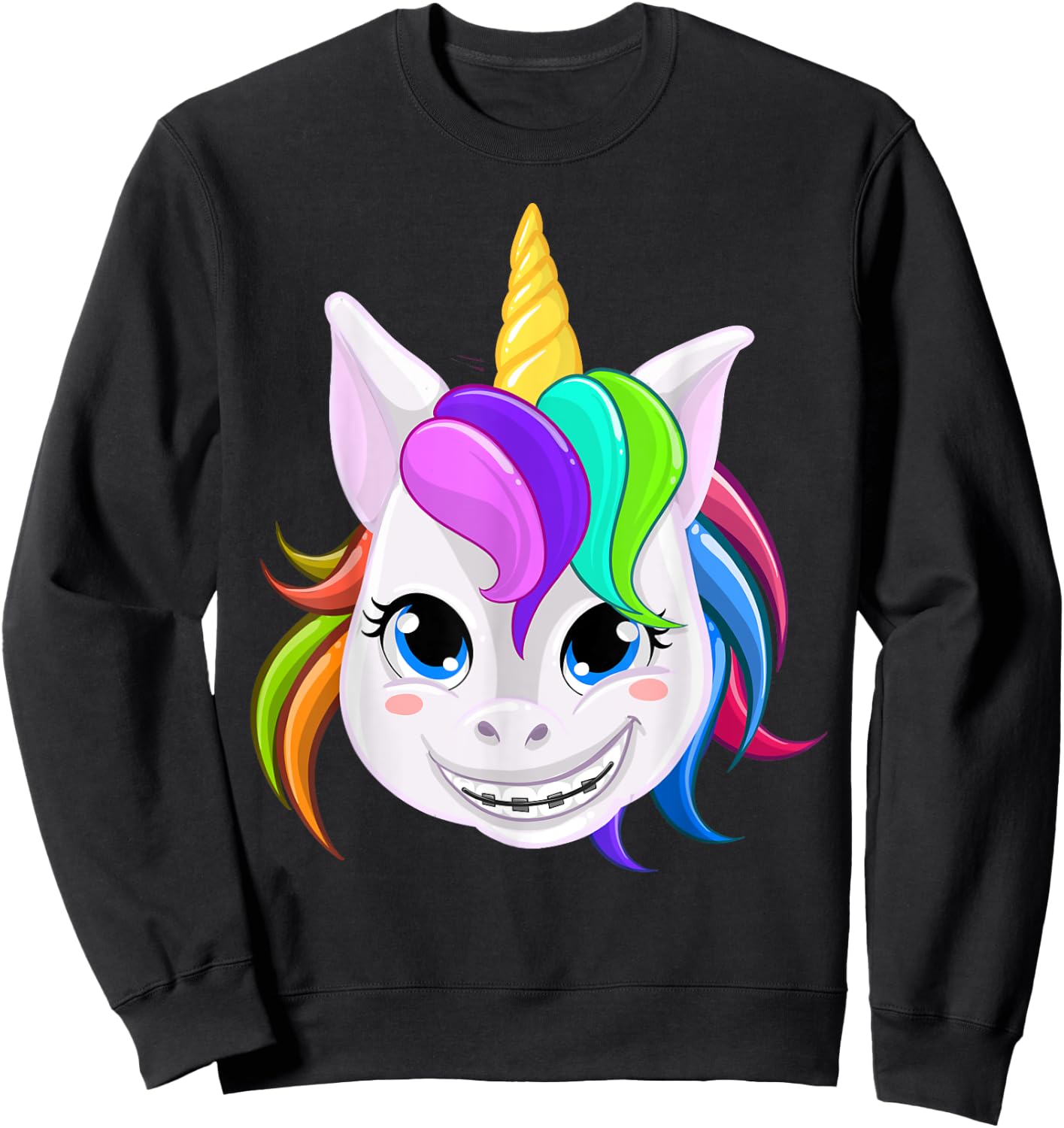 Cool Unicorn With Dental Braces Funny Horn Horse Smile Gift Sweatshirt - Sweatshirt | Black