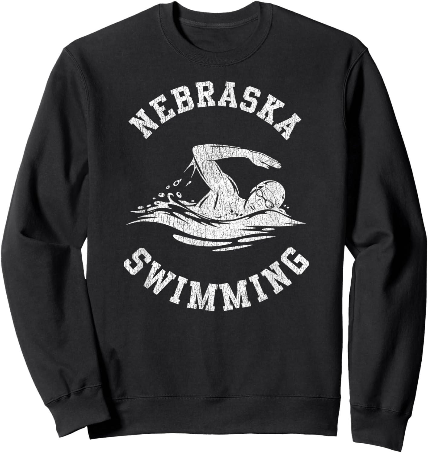 Nebraska Swimming Retro Distressed Swim Team Graphic Sweatshirt - Sweatshirt | Black