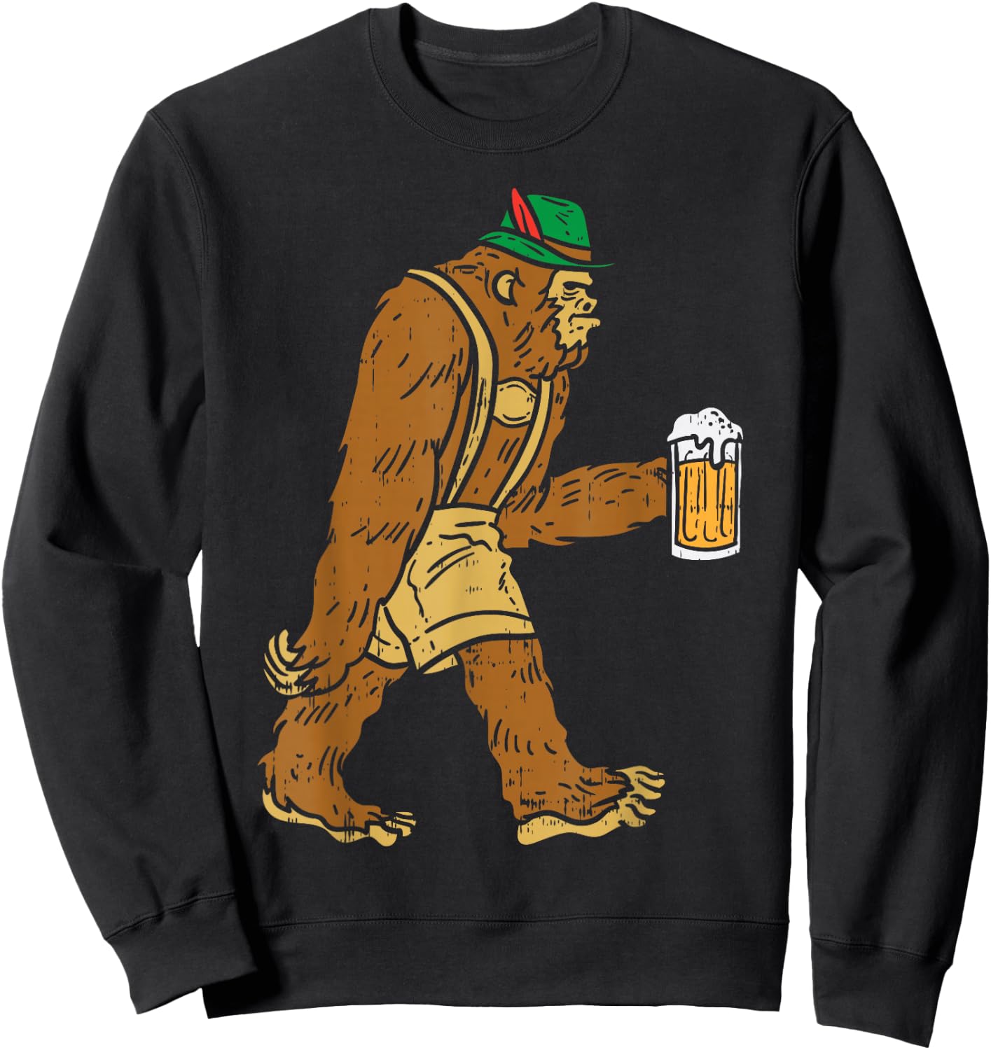 German Bigfoot Sasquatch Beer Lederhose Funny Oktoberfest Sweatshirt - Sweatshirt | Black