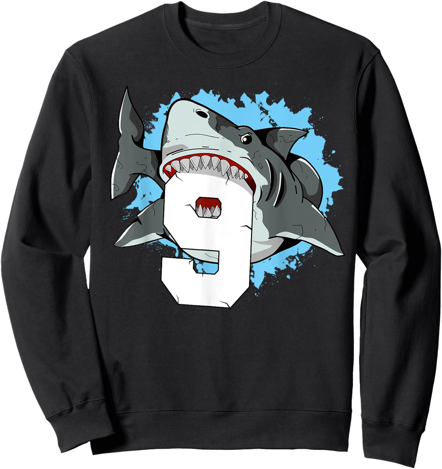 Shark 9th Birthday Boy 9 Nine Shark Theme Party Sweatshirt - Sweatshirt | Black