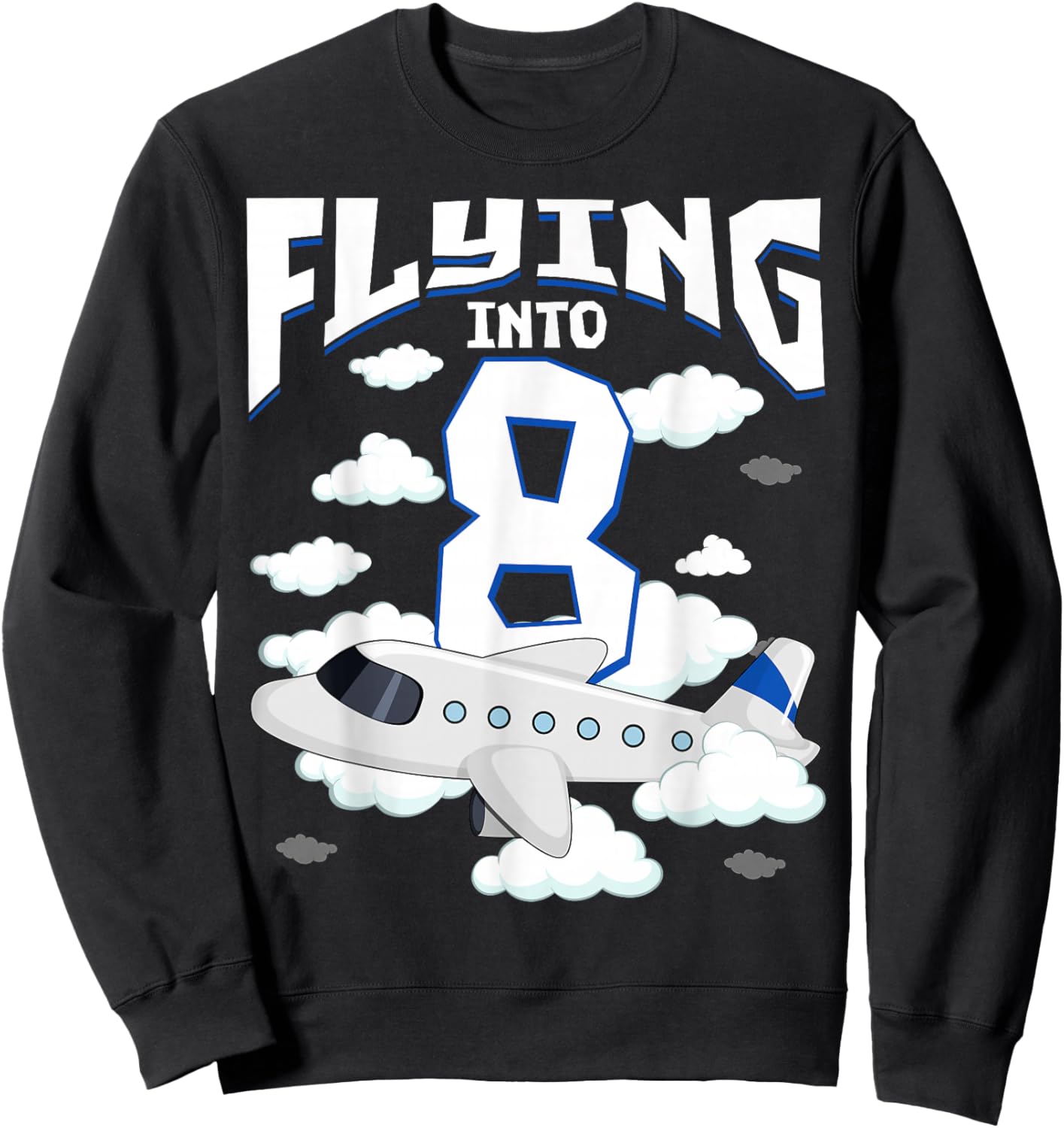 8th Airplane Birthday Party 8 Years Old Pilot Birthday Boys Sweatshirt - Sweatshirt | Black