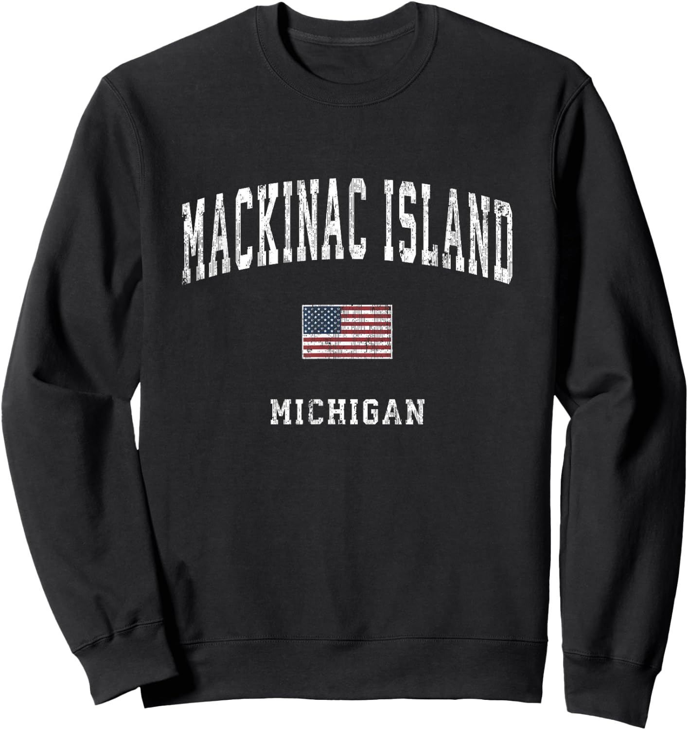 Mackinac Island Michigan MI Vintage American Flag Sports Sweatshirt - Sweatshirt | Black