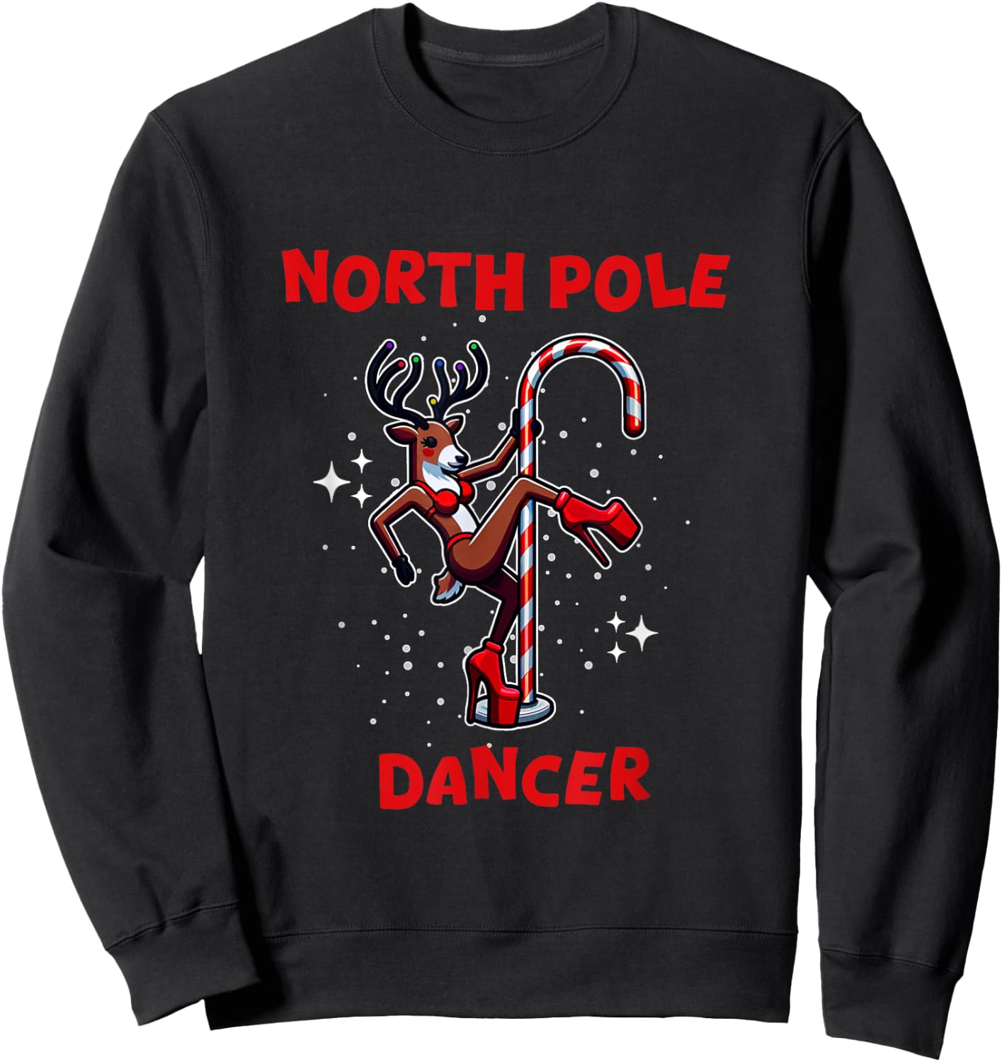 Santa's Naughty List Wear Adult Christmas Humorous Novelty Black Small Modern Humorous Letter Print Short Sleeve North Pole Dancer Reindeer Stripper Pole Funny Christmas Sweatshirt - Sweatshirt | Black