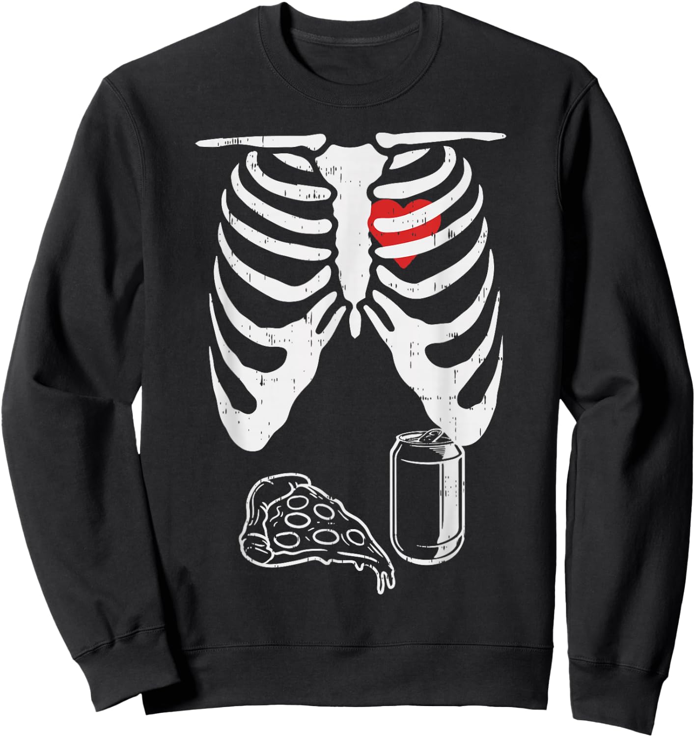 Halloween Pregnancy Skeleton Shirt Dad Husband Pizza Beer Sweatshirt - Sweatshirt | Black