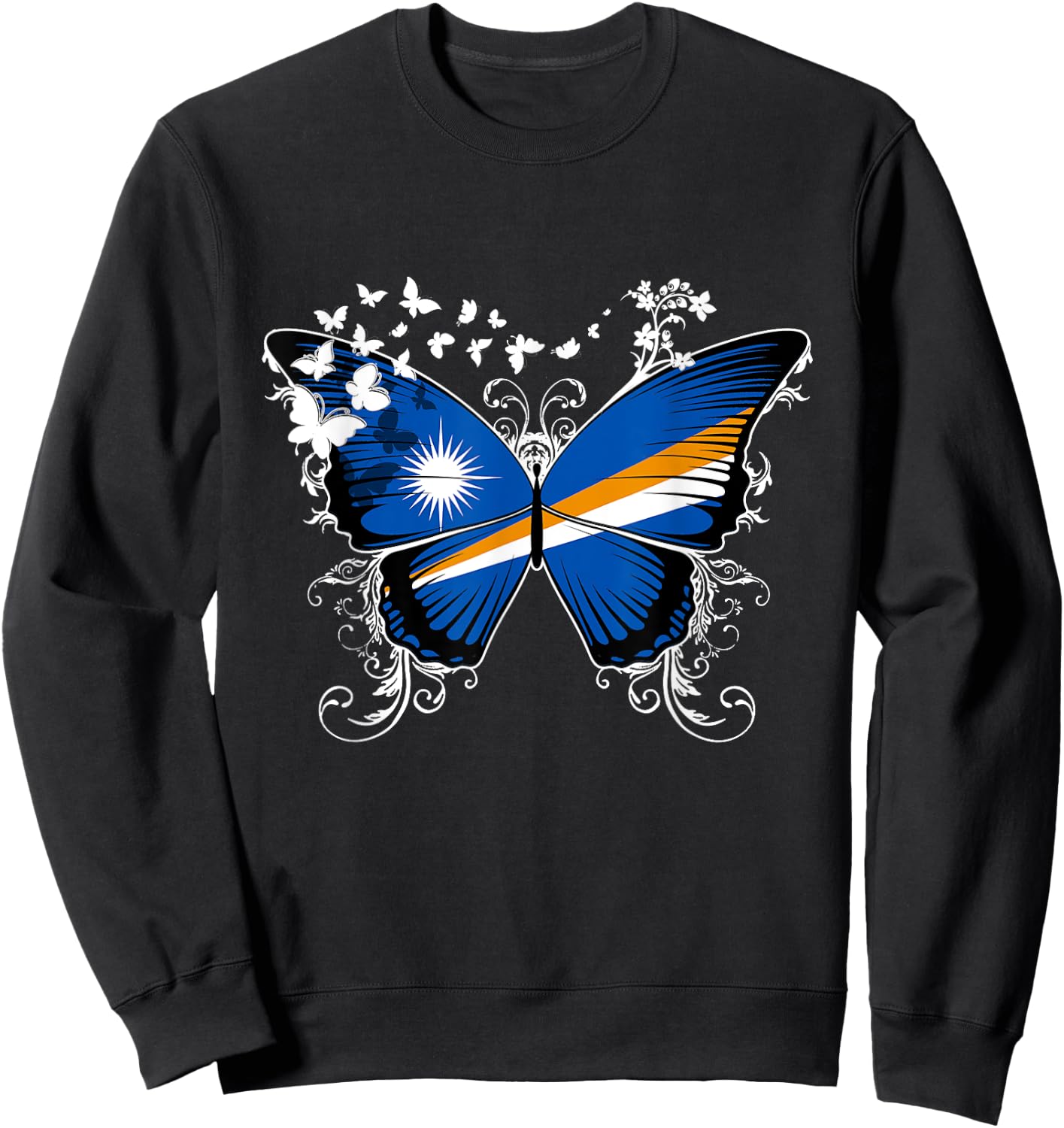 Marshall Islands Flag Shirt Butterfly Graphic T Shirt Sweatshirt - Sweatshirt | Black