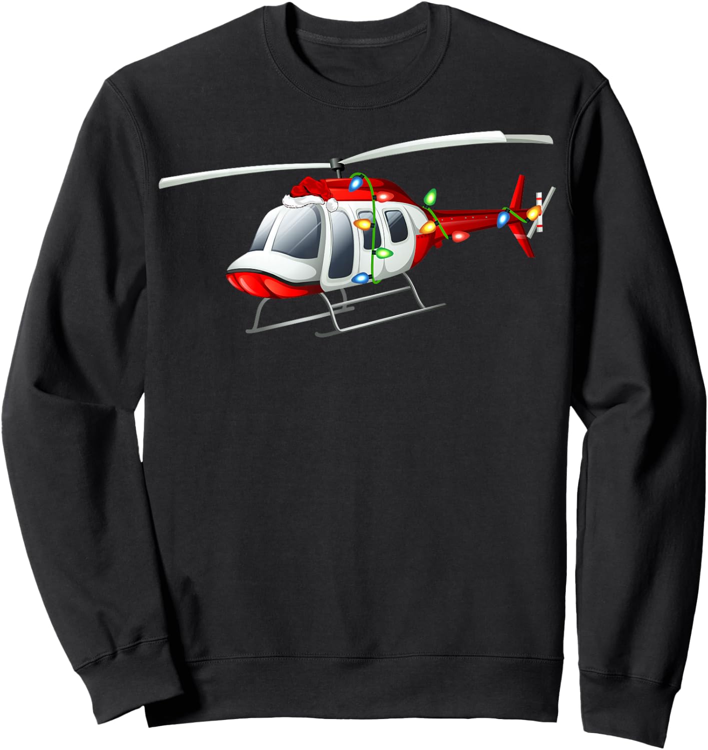 Xmas Lights Santa Hat Helicopter Christmas Sweatshirt - Sweatshirt | Black