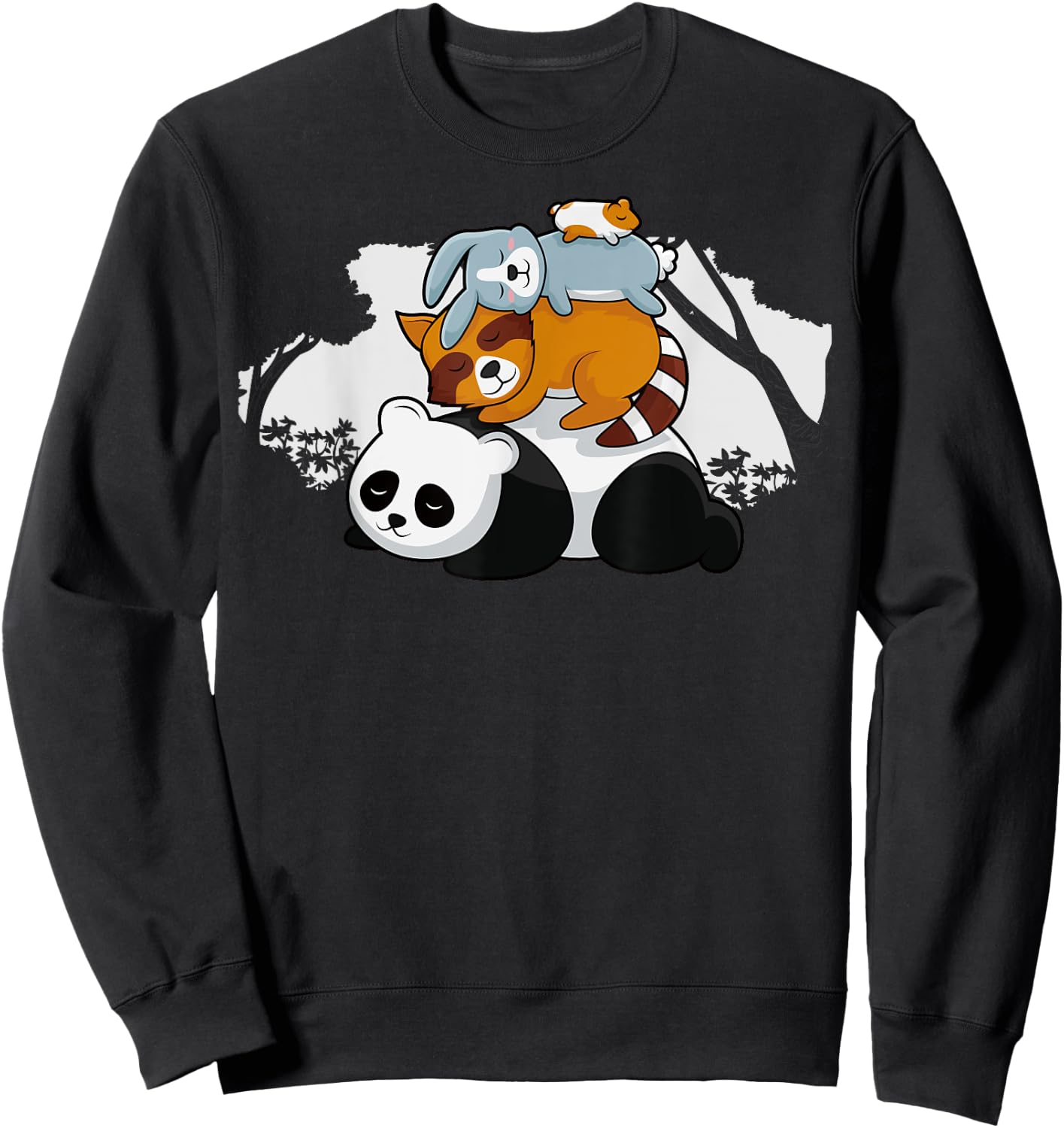 Panda Raccoon Rabbit Hamster Cute Sleeping Animals Pyramid Sweatshirt - Sweatshirt | Black