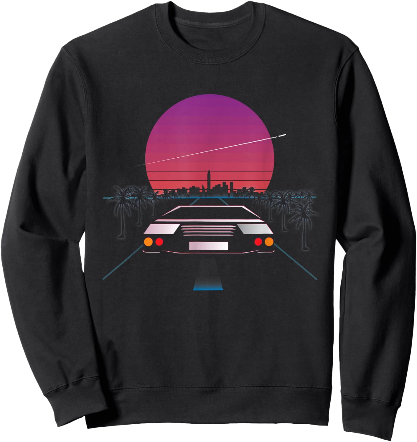 Retrowave Synthwave Aesthetics Sports Car Sweatshirt - Sweatshirt | Black