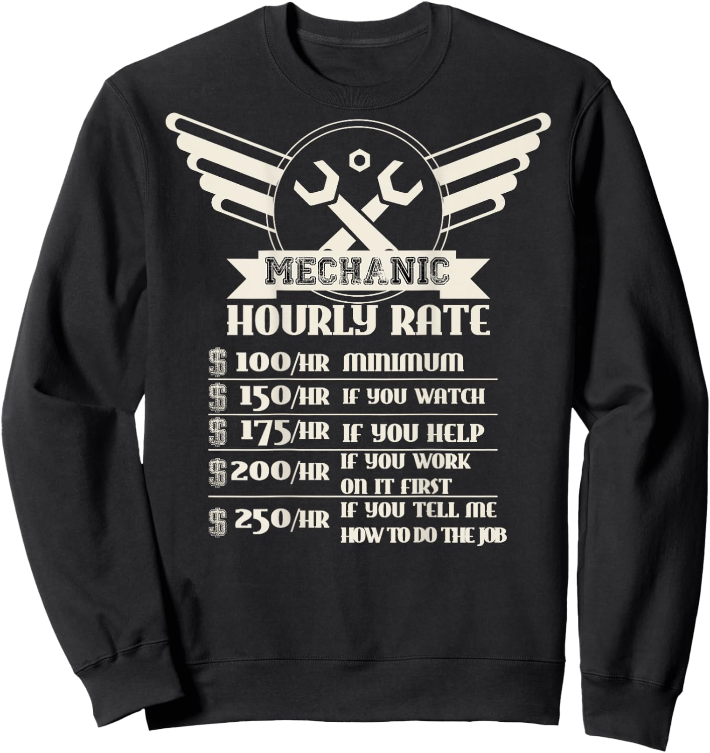 Backside Funny Mechanic Hourly Rate Distressed Design Shirt Sweatshirt - Sweatshirt | Black