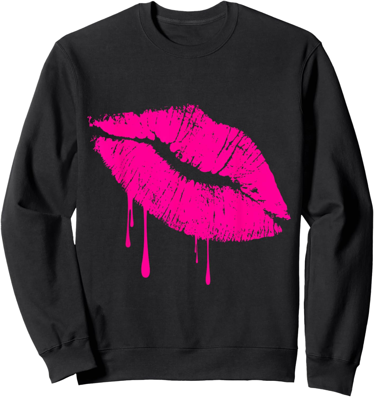 Hot Pink Lips Kiss 80s Lipstick Party Drip 1981 Sweatshirt - Sweatshirt | Black