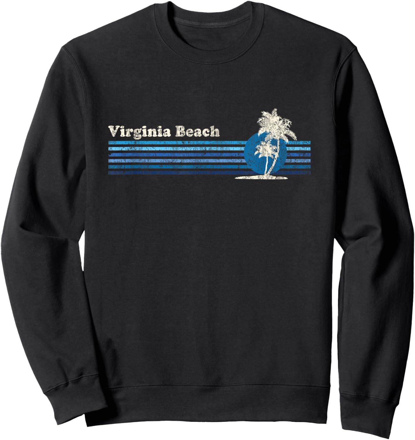 Virginia Beach VA Vintage 80s Palm Trees Sunset Men Women Girls Kids Sweatshirt - Sweatshirt | Black