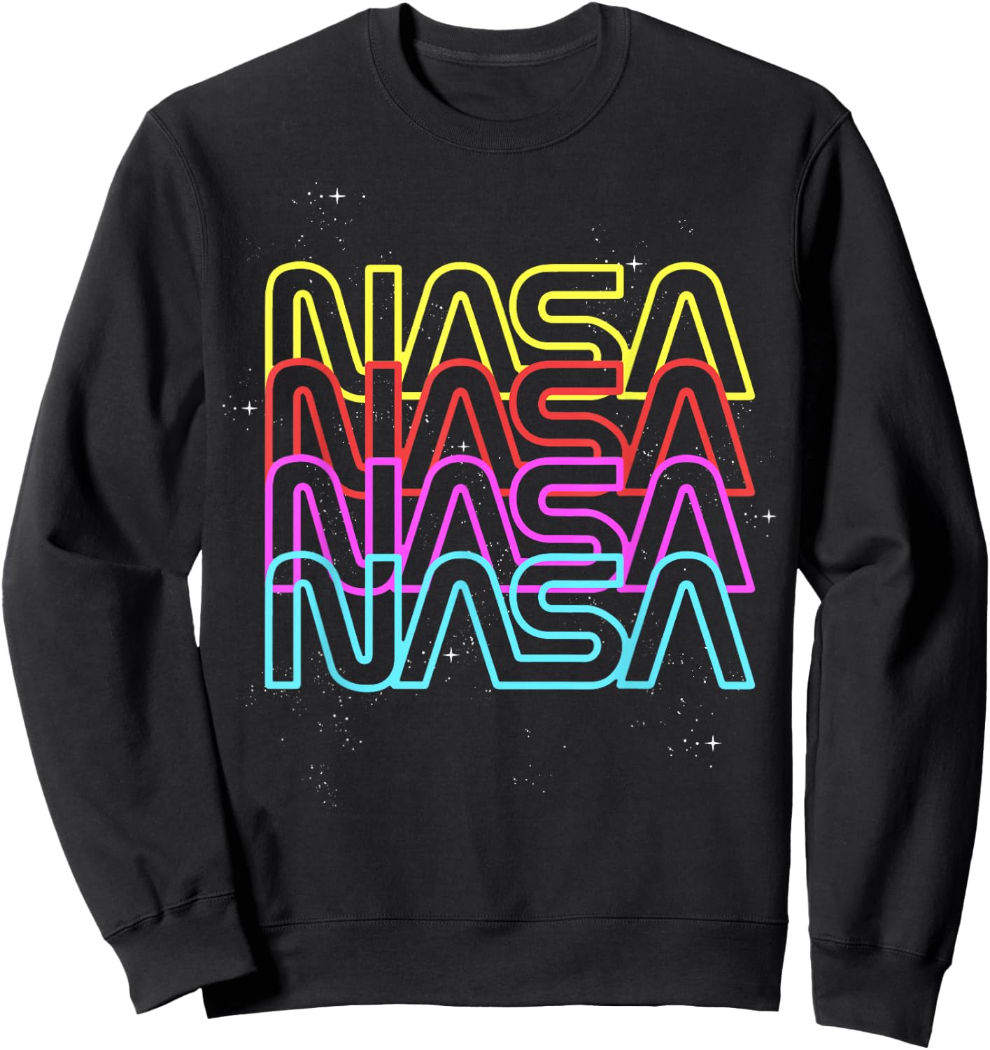 NASA Neon Rainbow Repeat Text Logo Sweatshirt - Sweatshirt | Black