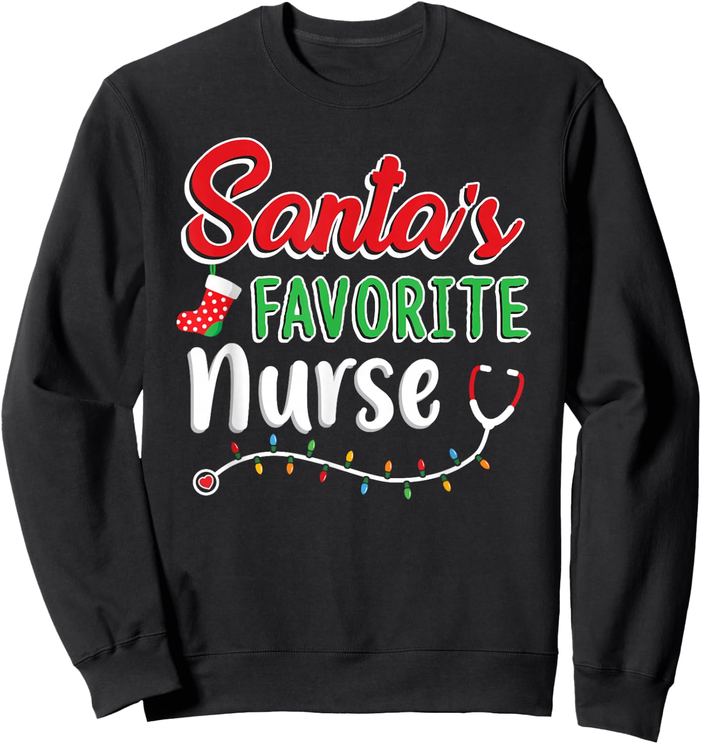 Santa's Favorite Nurse T Shirt Cute Merry Xmas Party Crew Sweatshirt - Sweatshirt | Black