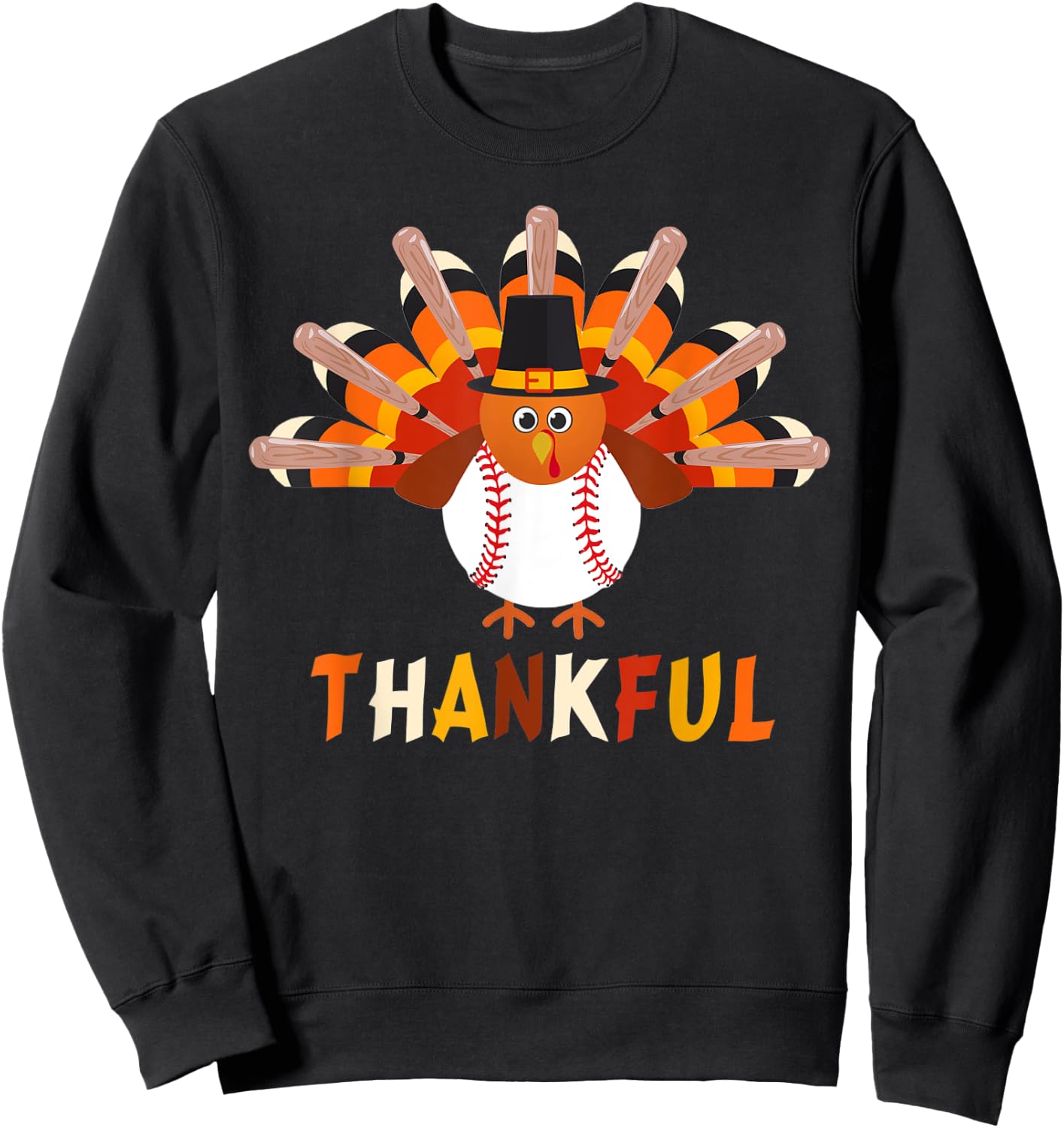 Turkey With Baseball Thankful Thanksgiving Christmas Gift Sweatshirt - Sweatshirt | Black