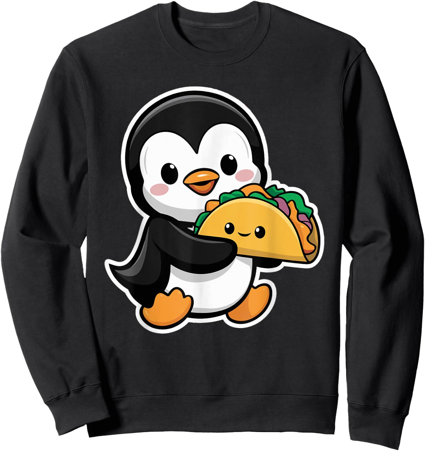 Funny Penguin Holding Taco Cute Kawaii Food Penguin Sweatshirt - Sweatshirt | Black