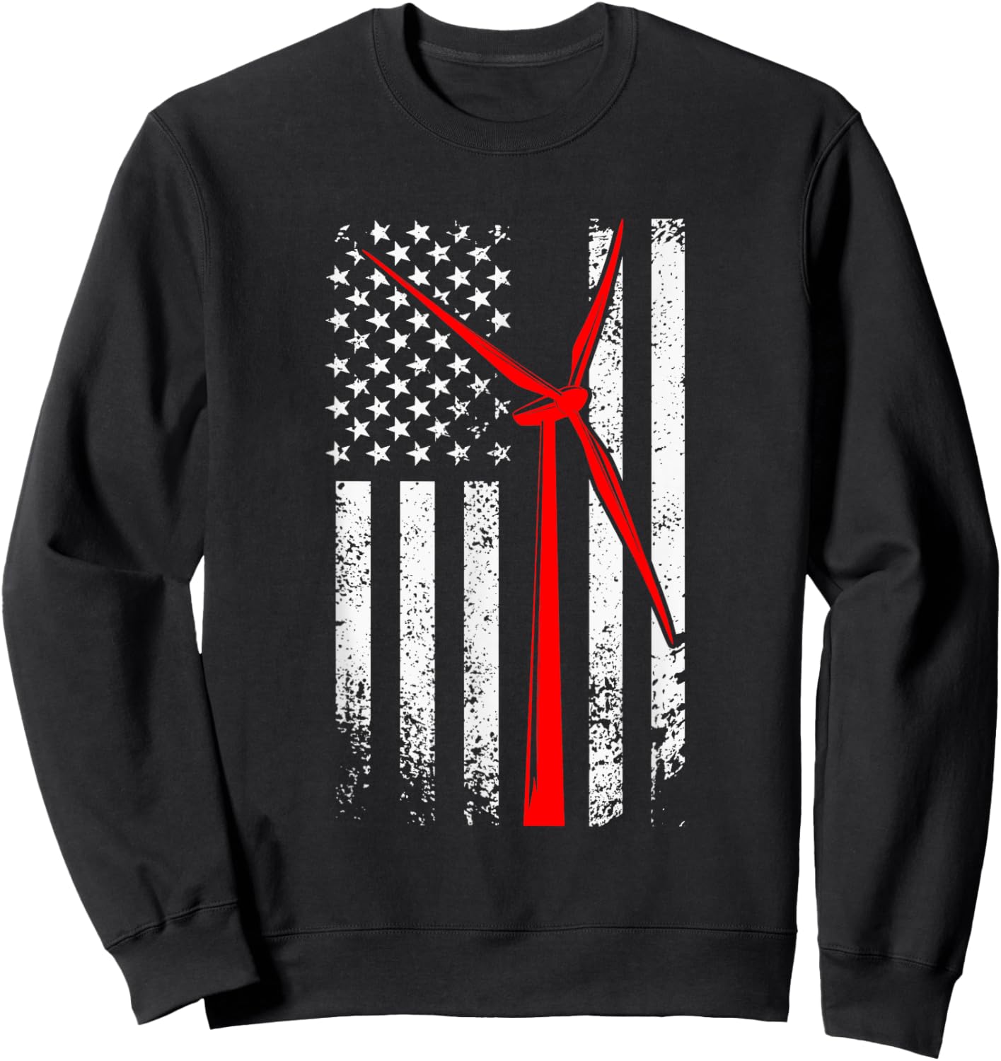 Wind Turbine Tech American Flag Windmill Renewable Energy Sweatshirt - Sweatshirt | Black
