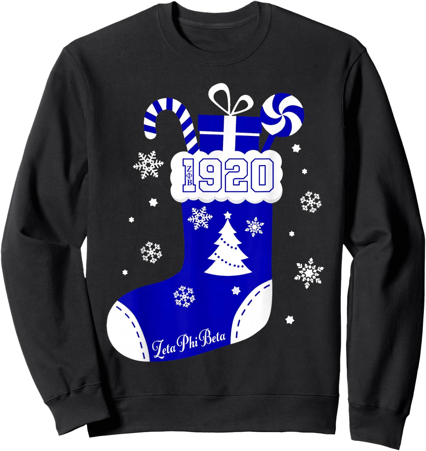 Christmas Sock Candy Cane ZEta Women Girls Apparel Black Casual Modern Holiday Sweatshirt - Sweatshirt | Black