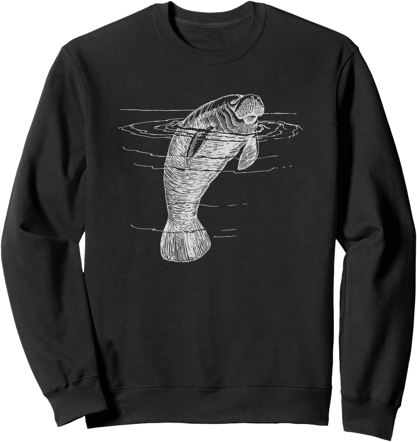 Manatee Illustration Sea Cow Marine Mammal Friendly Manatee Sweatshirt - Sweatshirt | Black