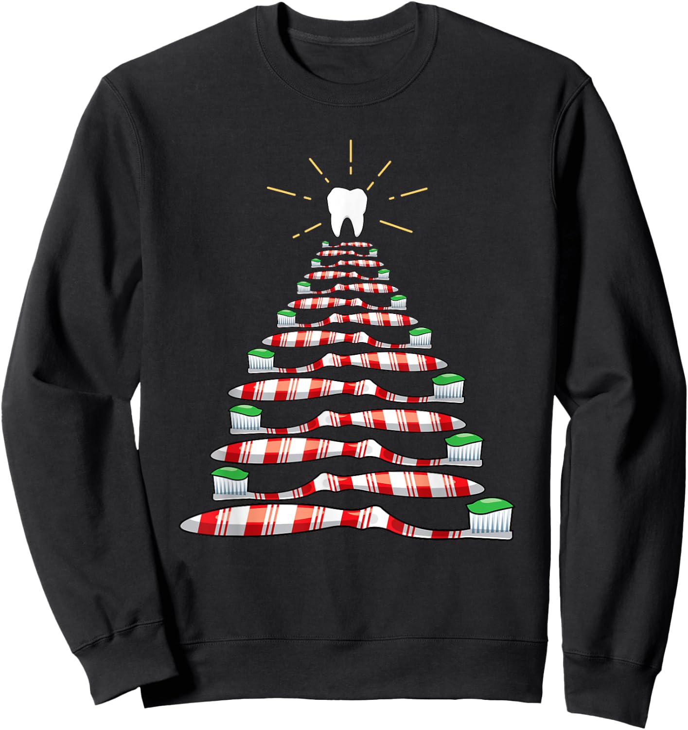 Dental Christmas Tooth Brush Christmas Tree Sweatshirt - Sweatshirt | Black