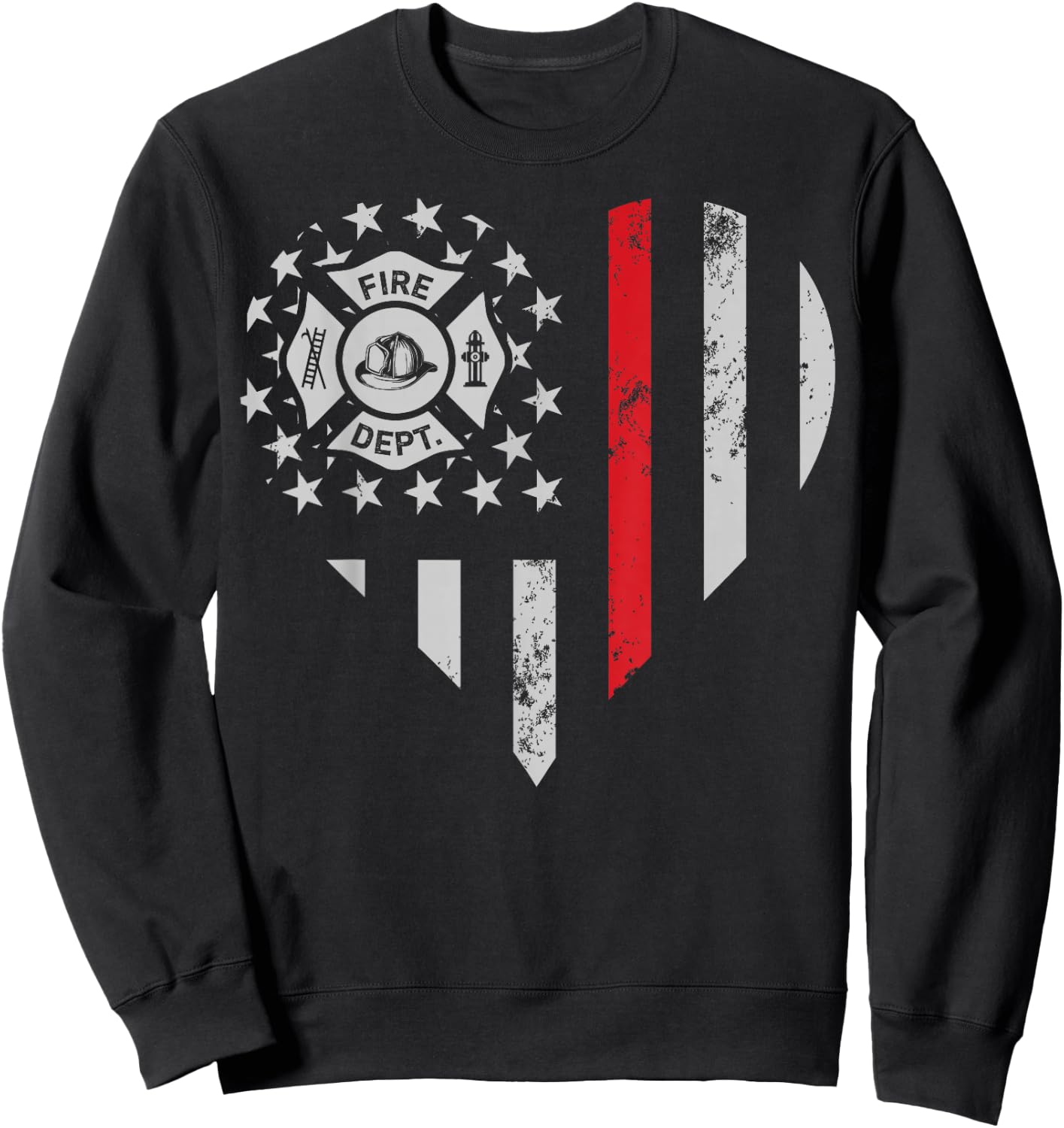 Firefighter Love Thin Red Line Heart 4th of July USA Flag Sweatshirt - Sweatshirt | Black